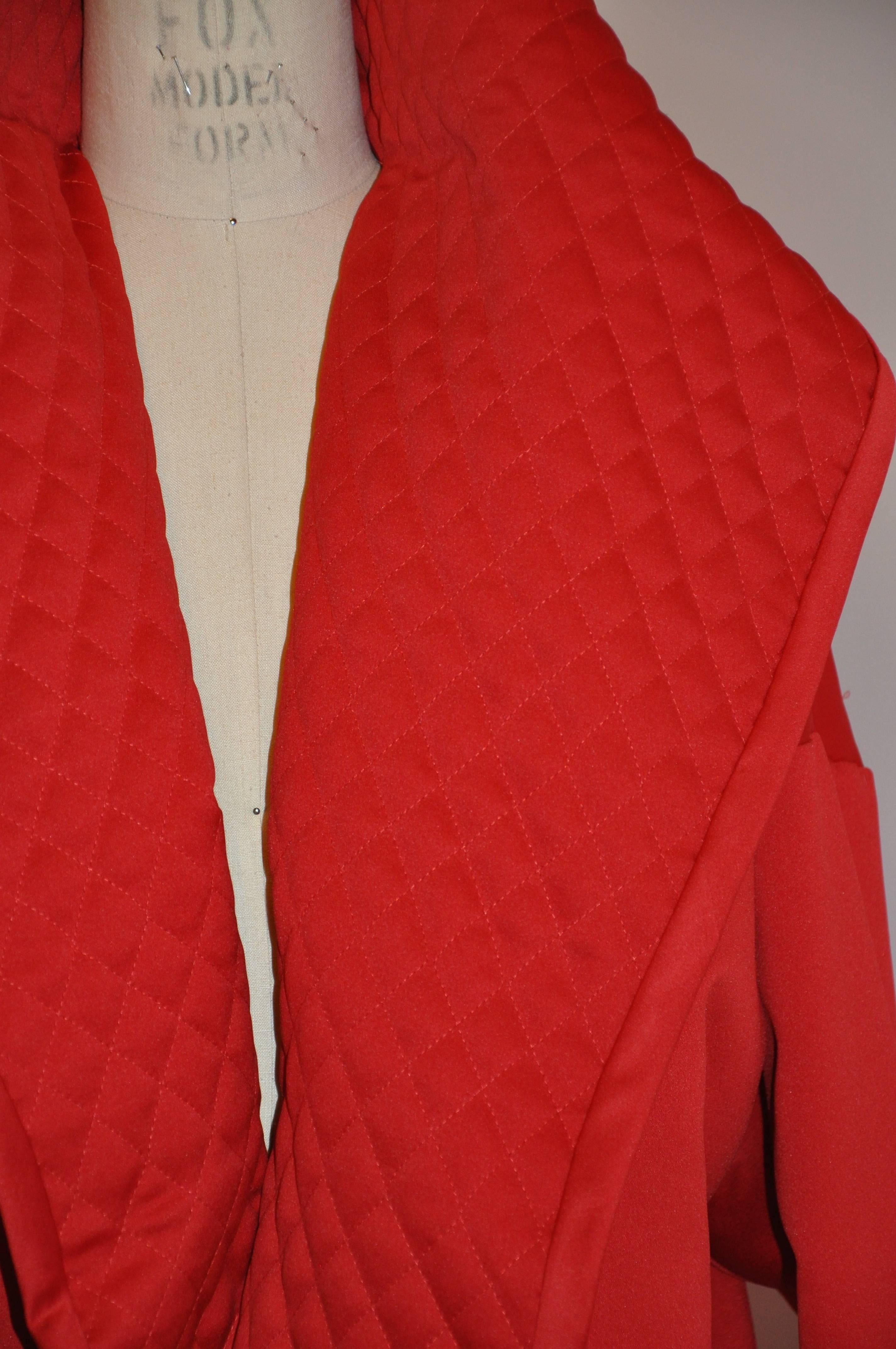 Victor Costa Bold Red Evening Silk Overcoat with Huge Shawl Collar  In Good Condition In New York, NY
