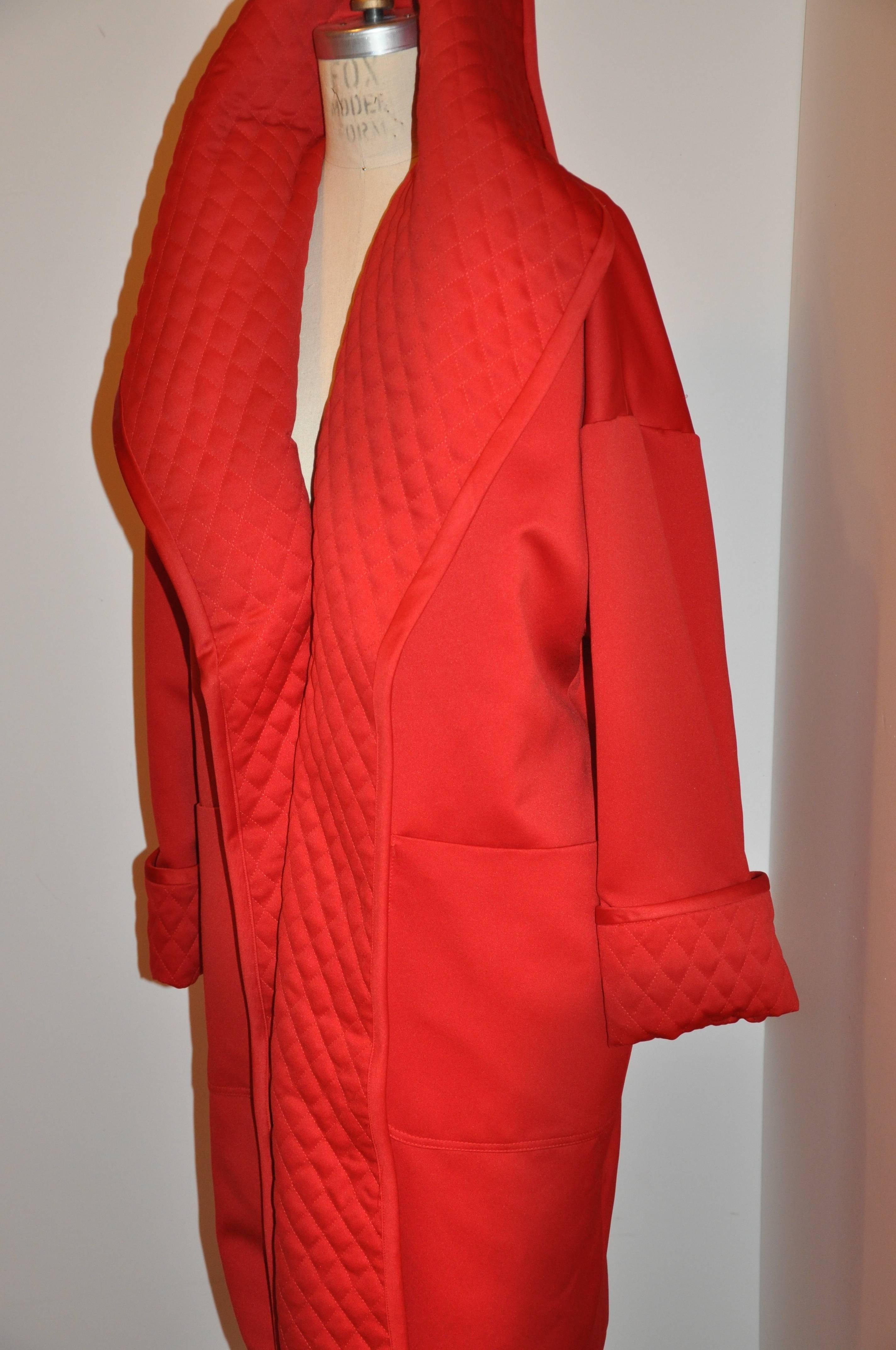 Victor Costa Bold Red Evening Silk Overcoat with Huge Shawl Collar  4