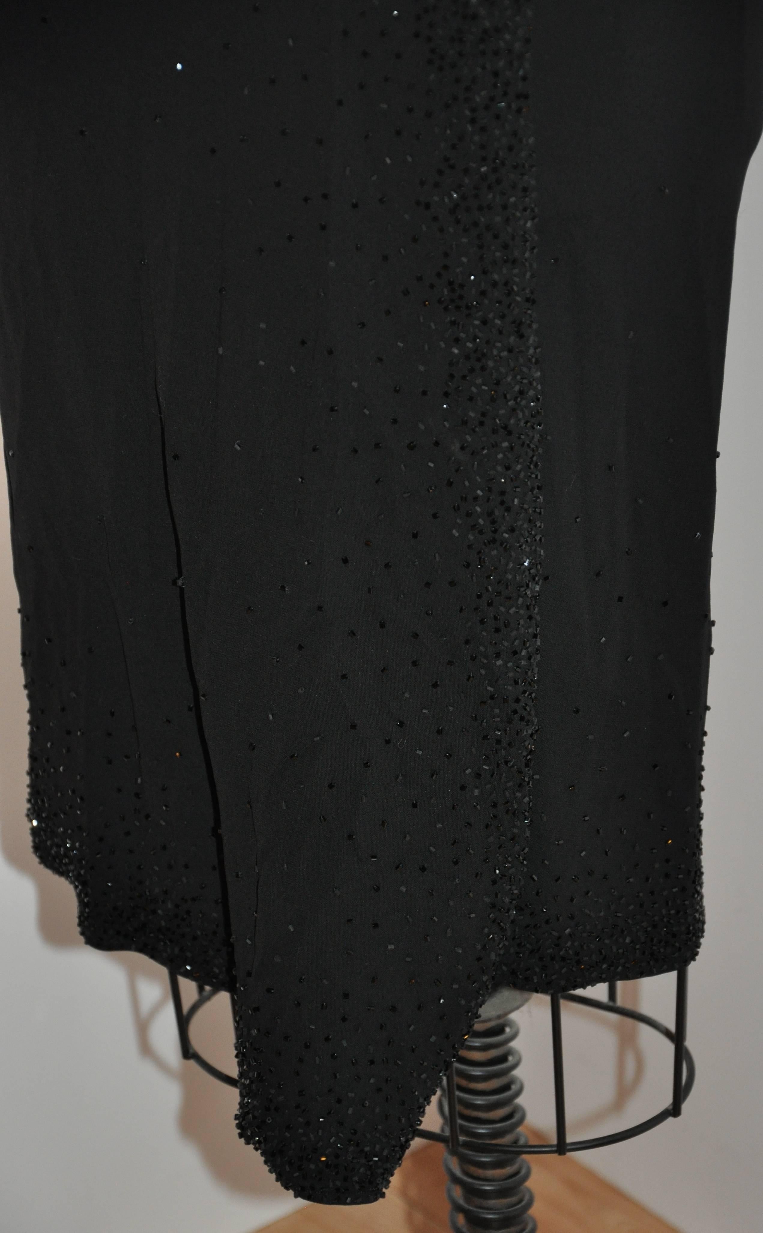 Donna Karan Elegant Black Silk Jersey Evening Wrap Skirt with Bead Accents In Good Condition For Sale In New York, NY