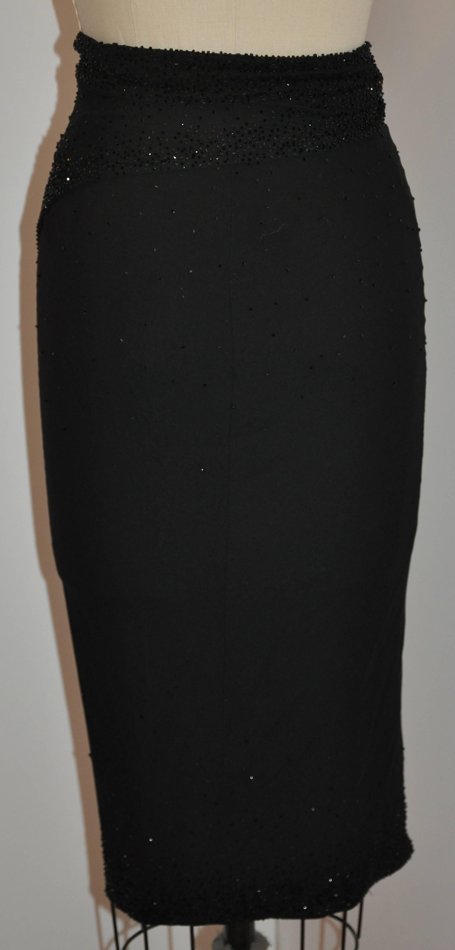 Donna Karan Elegant Black Silk Jersey Evening Wrap Skirt with Bead Accents For Sale 2