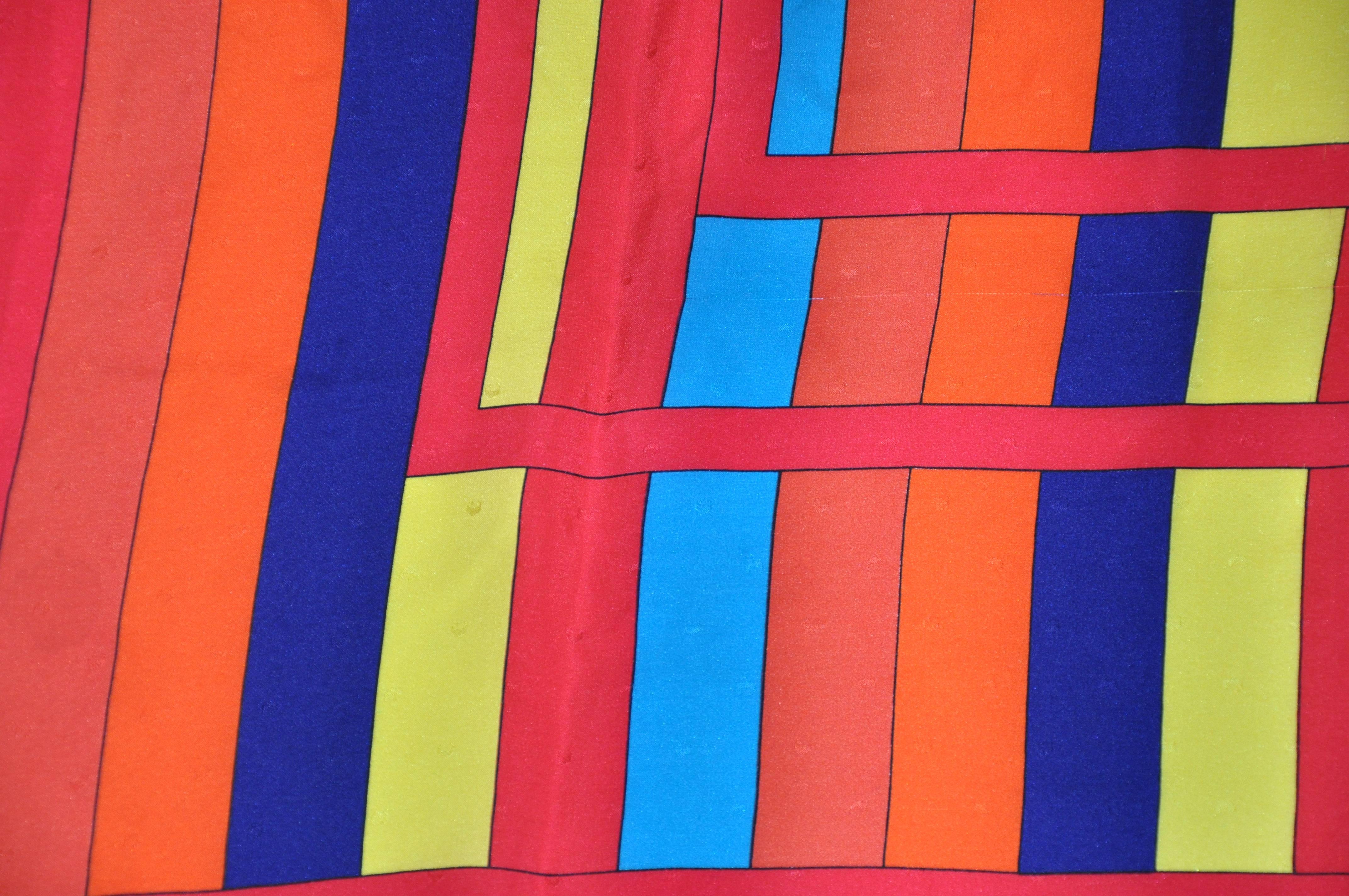 Bufanda de crepé de chine de seda multicolor Carven Bold Multi-Color Color Block Rojo en venta