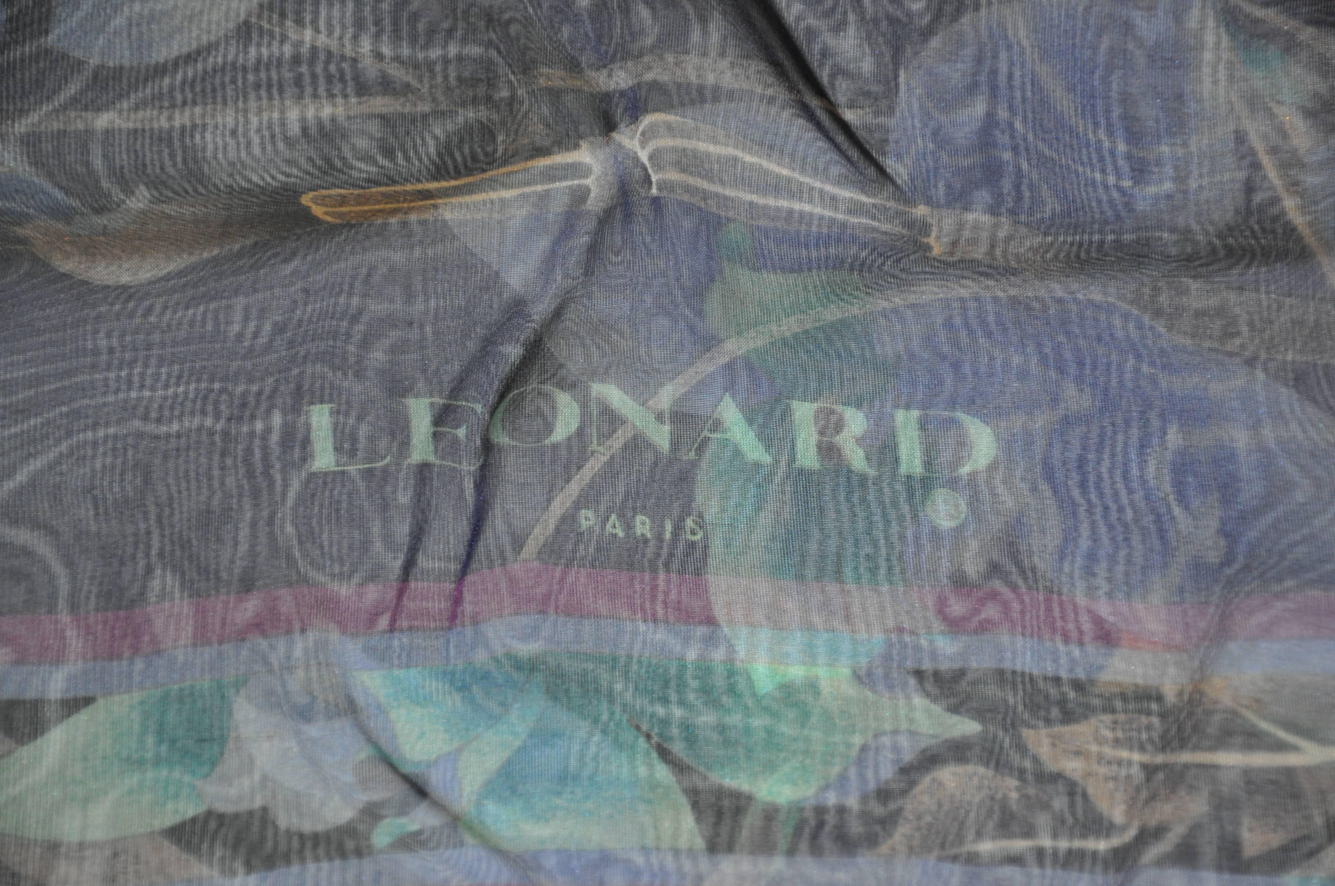 Leonard Huge Rectangle Multi-Floral Silk Chiffon Scarf In New Condition For Sale In New York, NY
