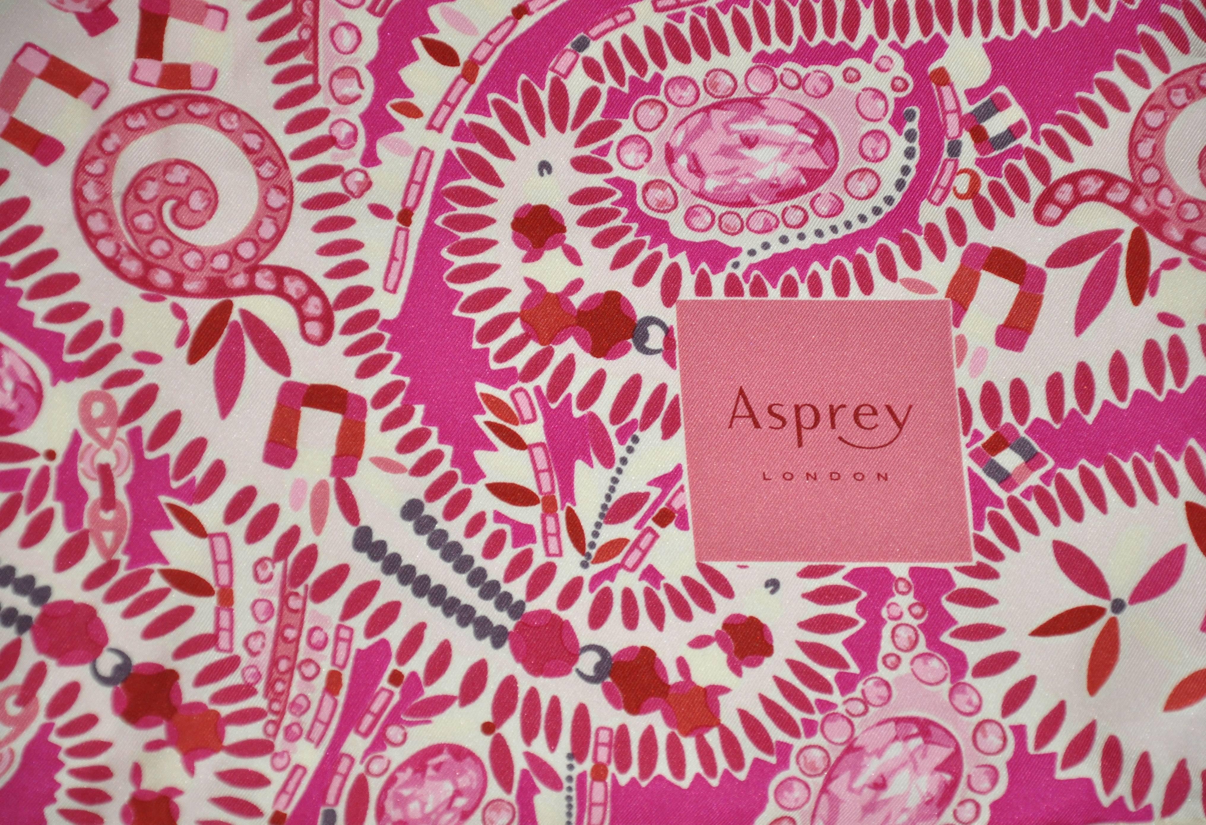 Pink Asprey Bold Fuchsia, Cream and Violet Silk Scarf For Sale