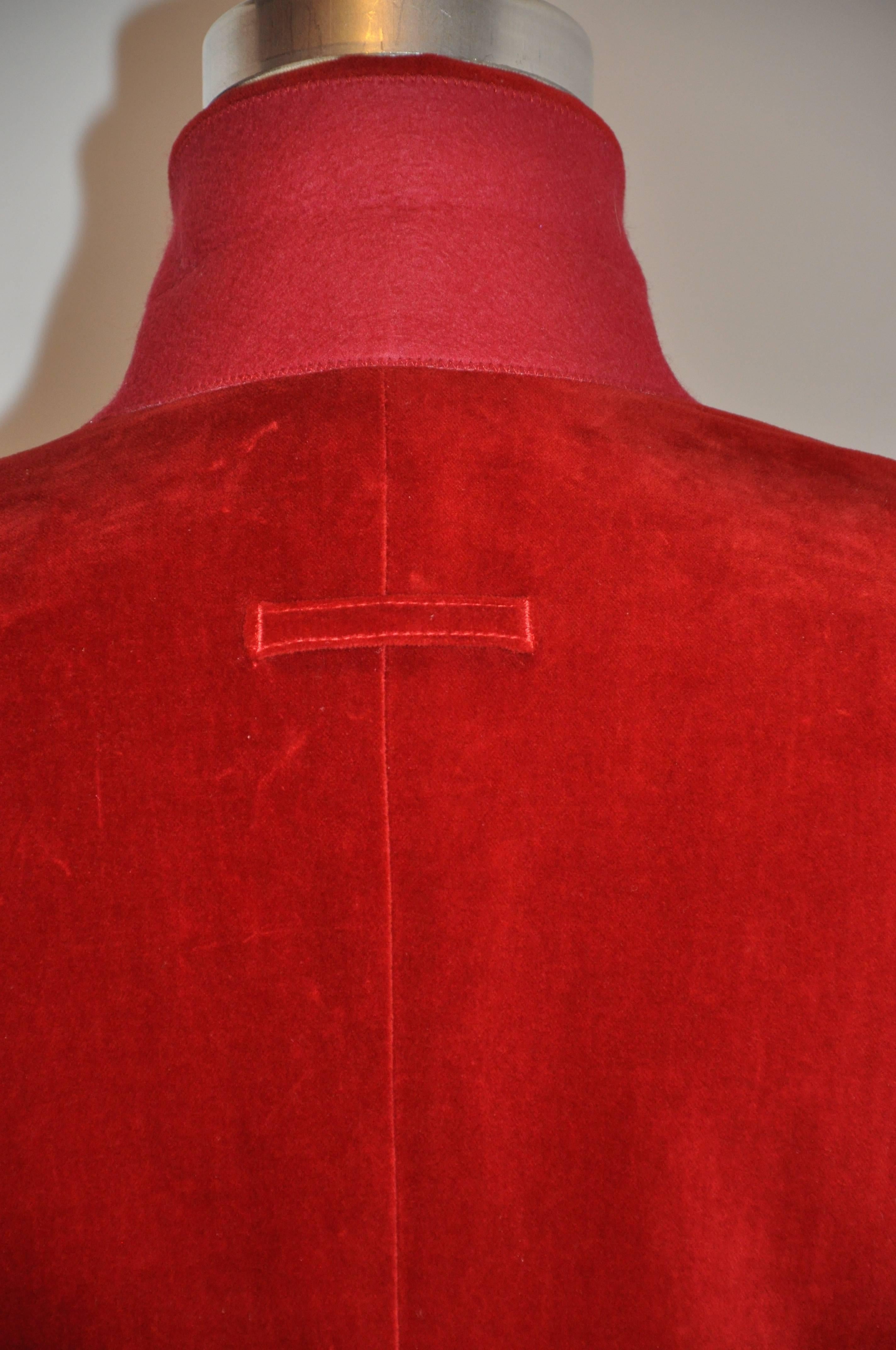 Jean Paul Gaultier Crimson Red Brushed Velvet Jacket In Good Condition For Sale In New York, NY