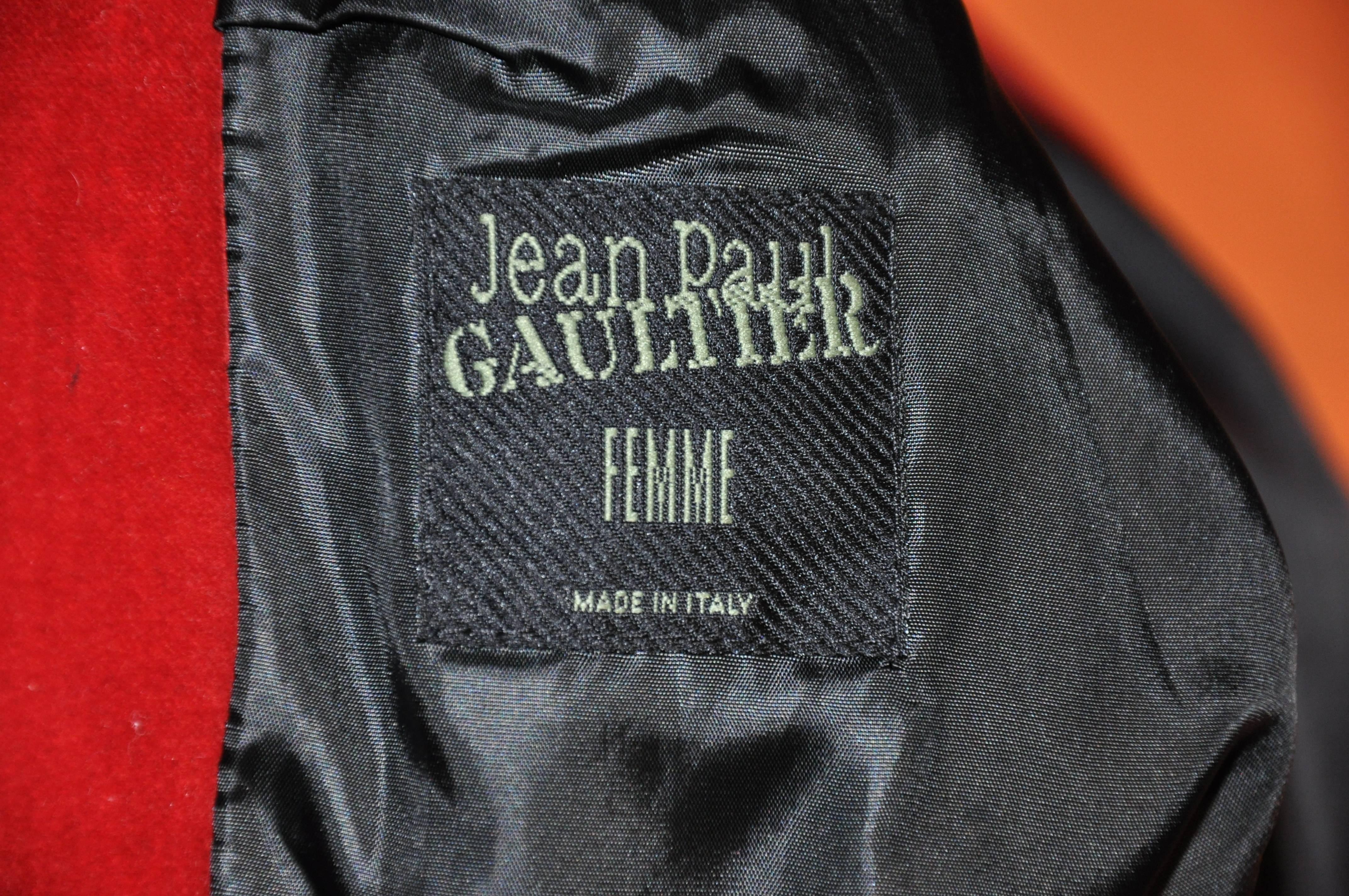 Jean Paul Gaultier Crimson Red Brushed Velvet Jacket For Sale 1