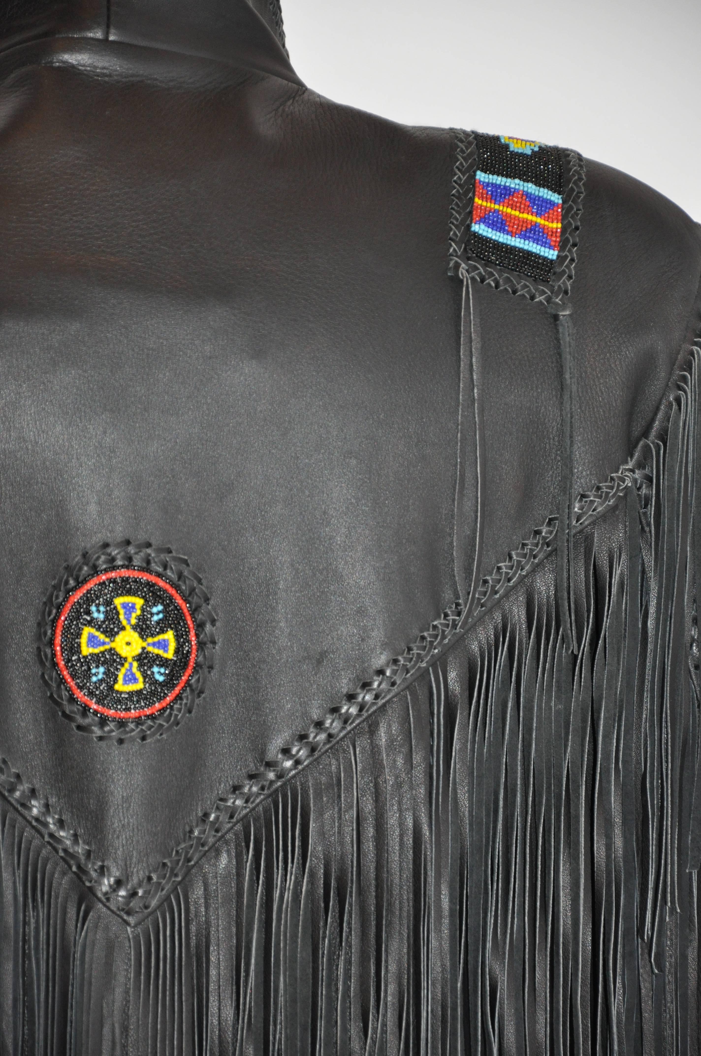 Michael Alle Men's Black Chamois Lambskin Hand-Made Western Fringe Jacket 1