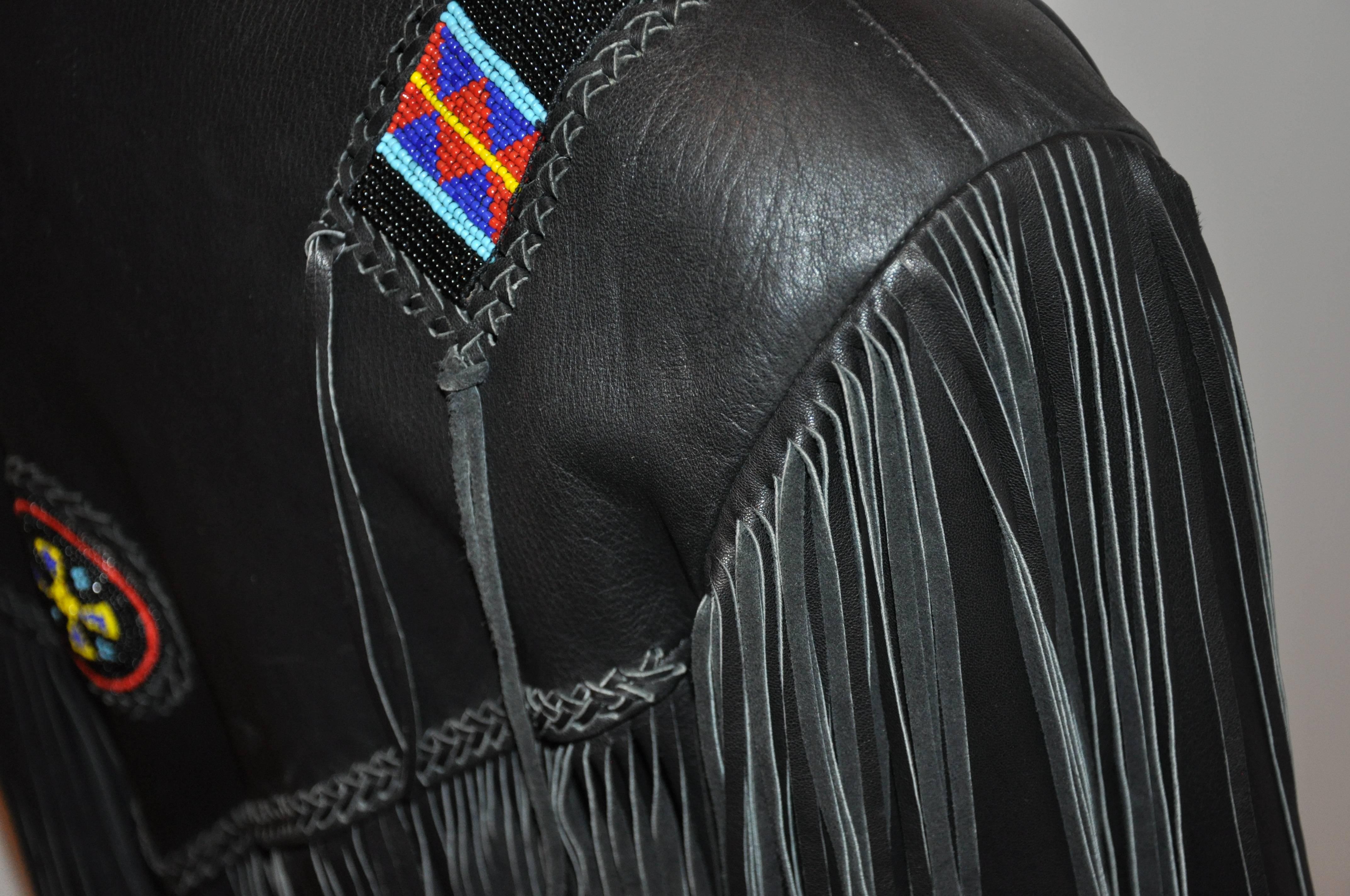Michael Alle Men's Black Chamois Lambskin Hand-Made Western Fringe Jacket In Good Condition In New York, NY