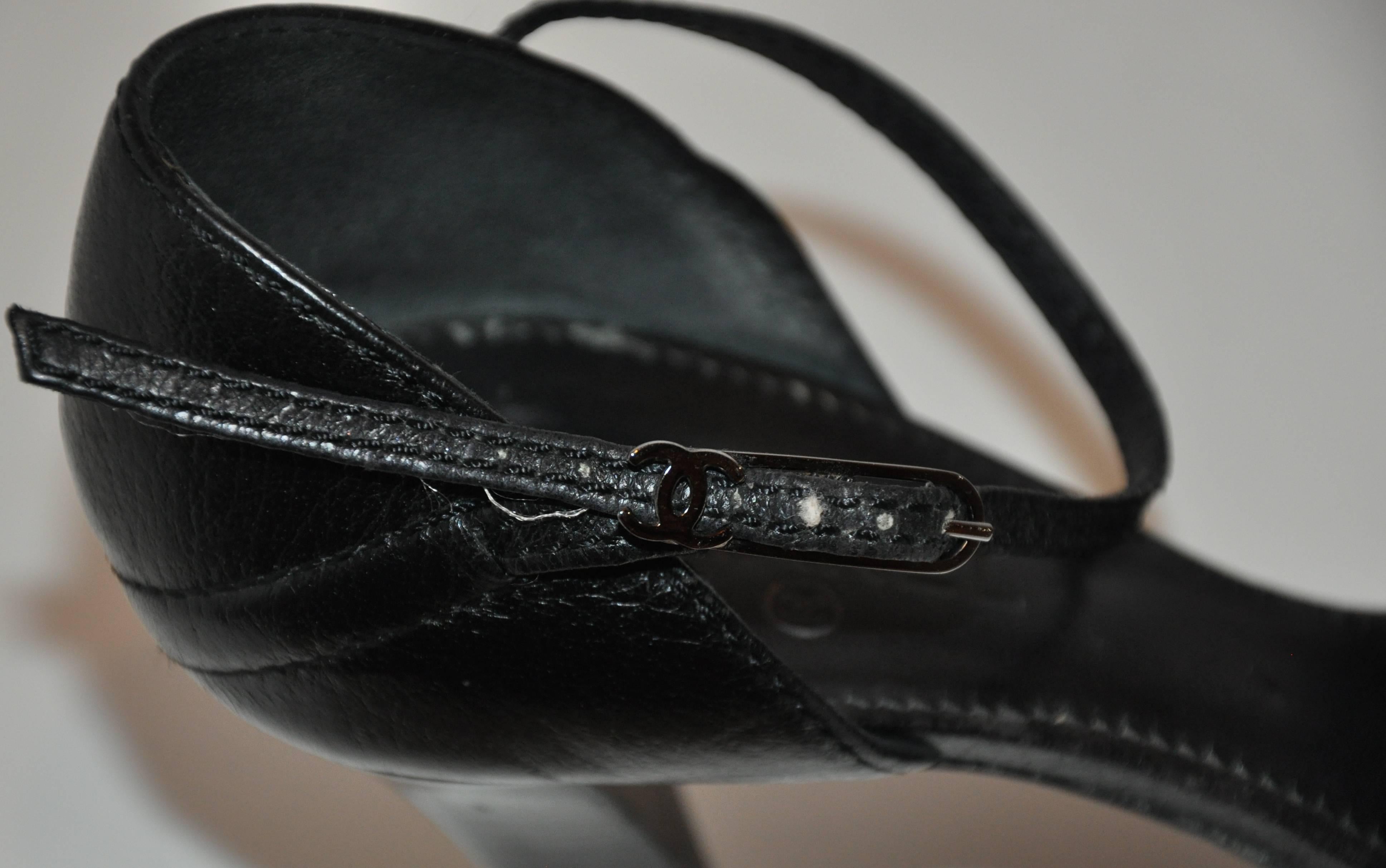 Chanel Black Textured Calfskin Ankle-Strap Heels 3