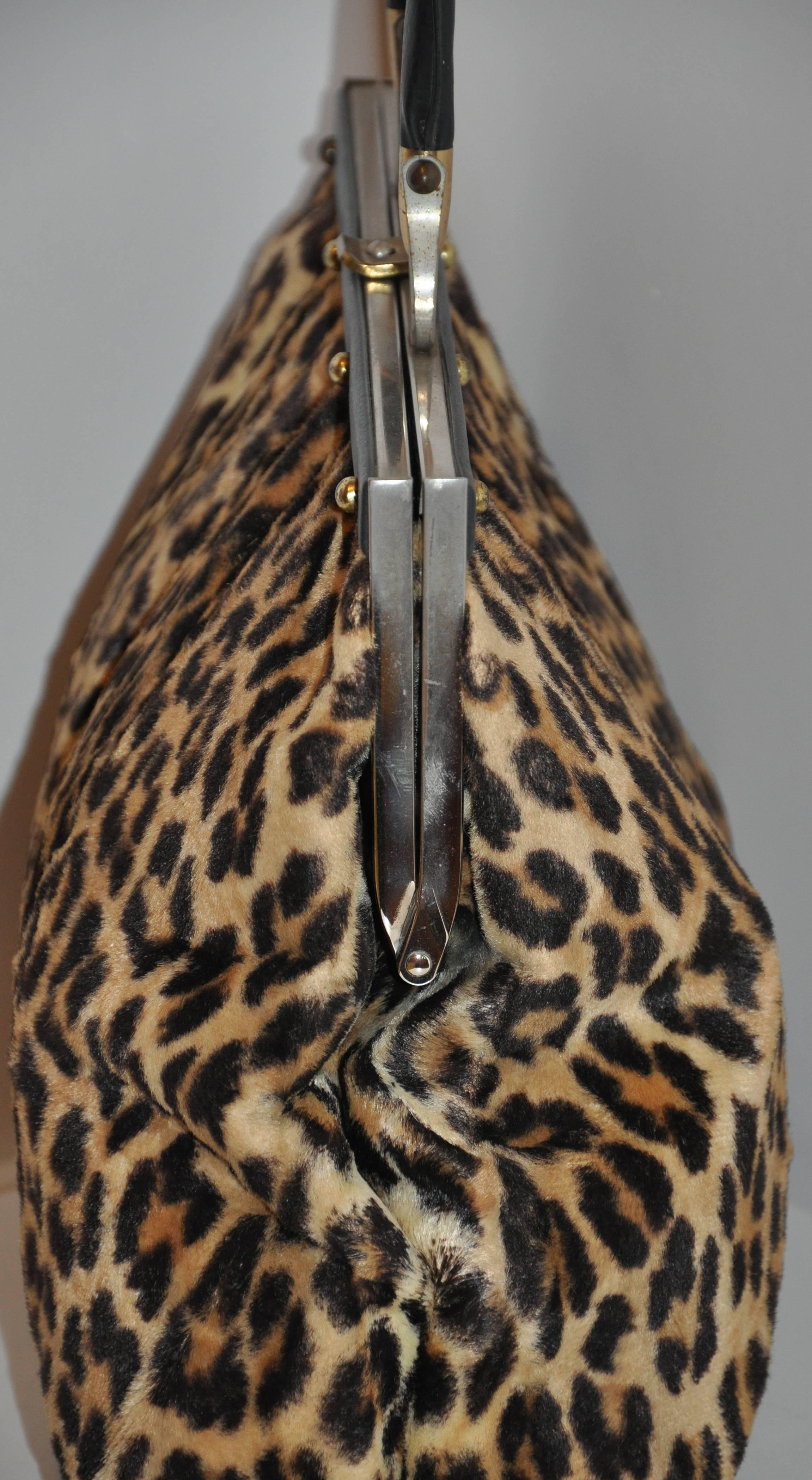 Ronay Huge Gold Hardware Frame with Faux Leopard Fur Tote In Good Condition In New York, NY