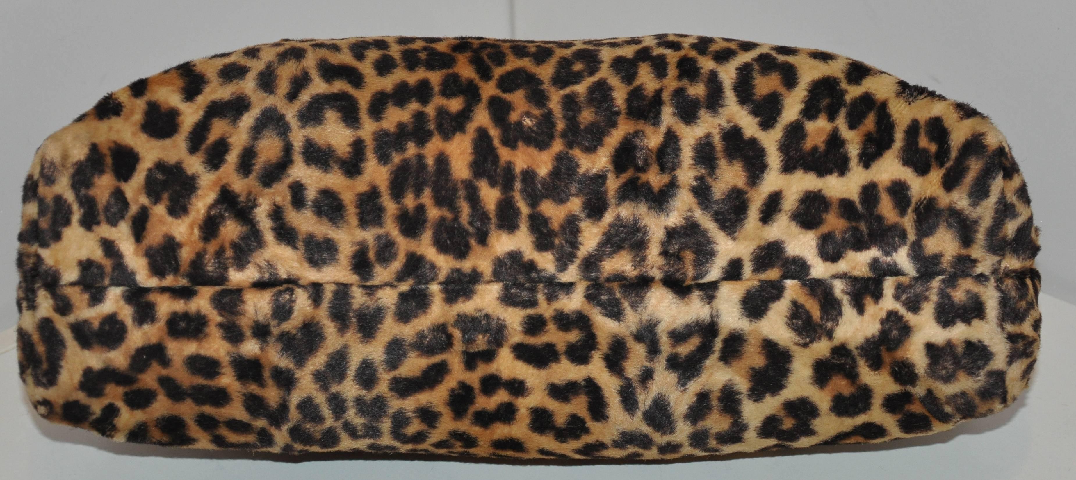 Ronay Huge Gold Hardware Frame with Faux Leopard Fur Tote 1