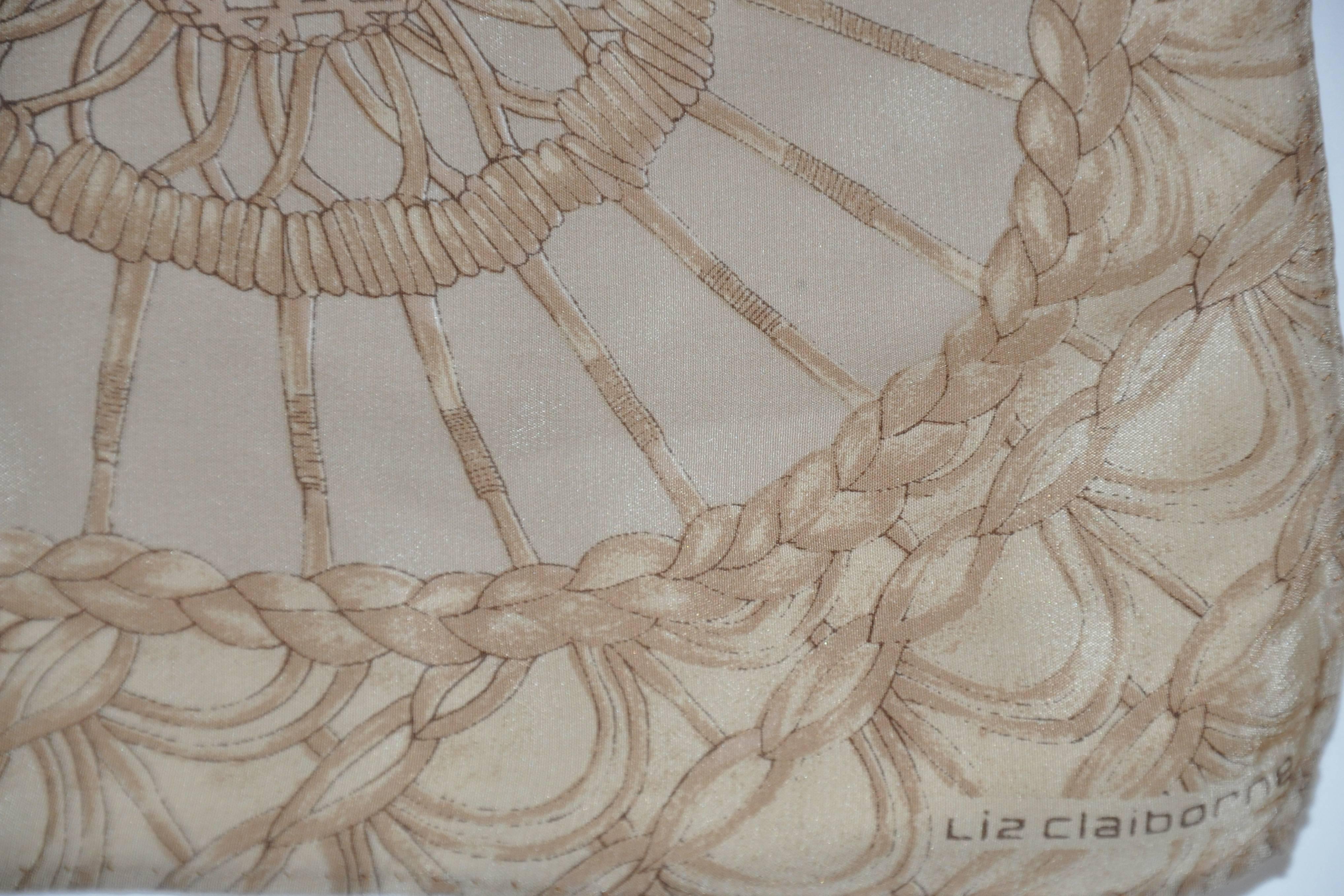 Brown Liz Claiborne Taupe Multi-Floral Silk Scarf For Sale