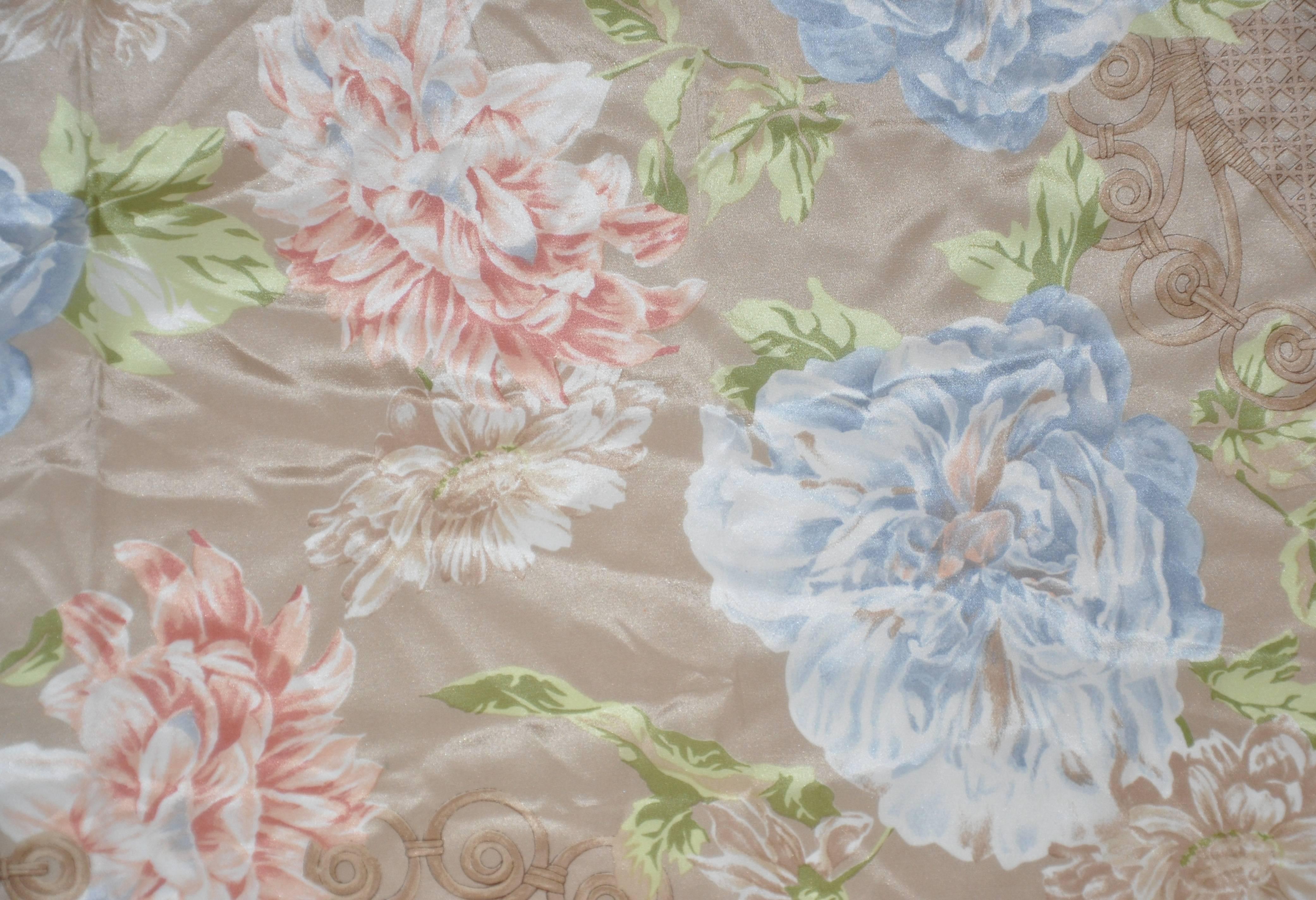 Liz Claiborne Taupe Multi-Floral Silk Scarf In Good Condition For Sale In New York, NY