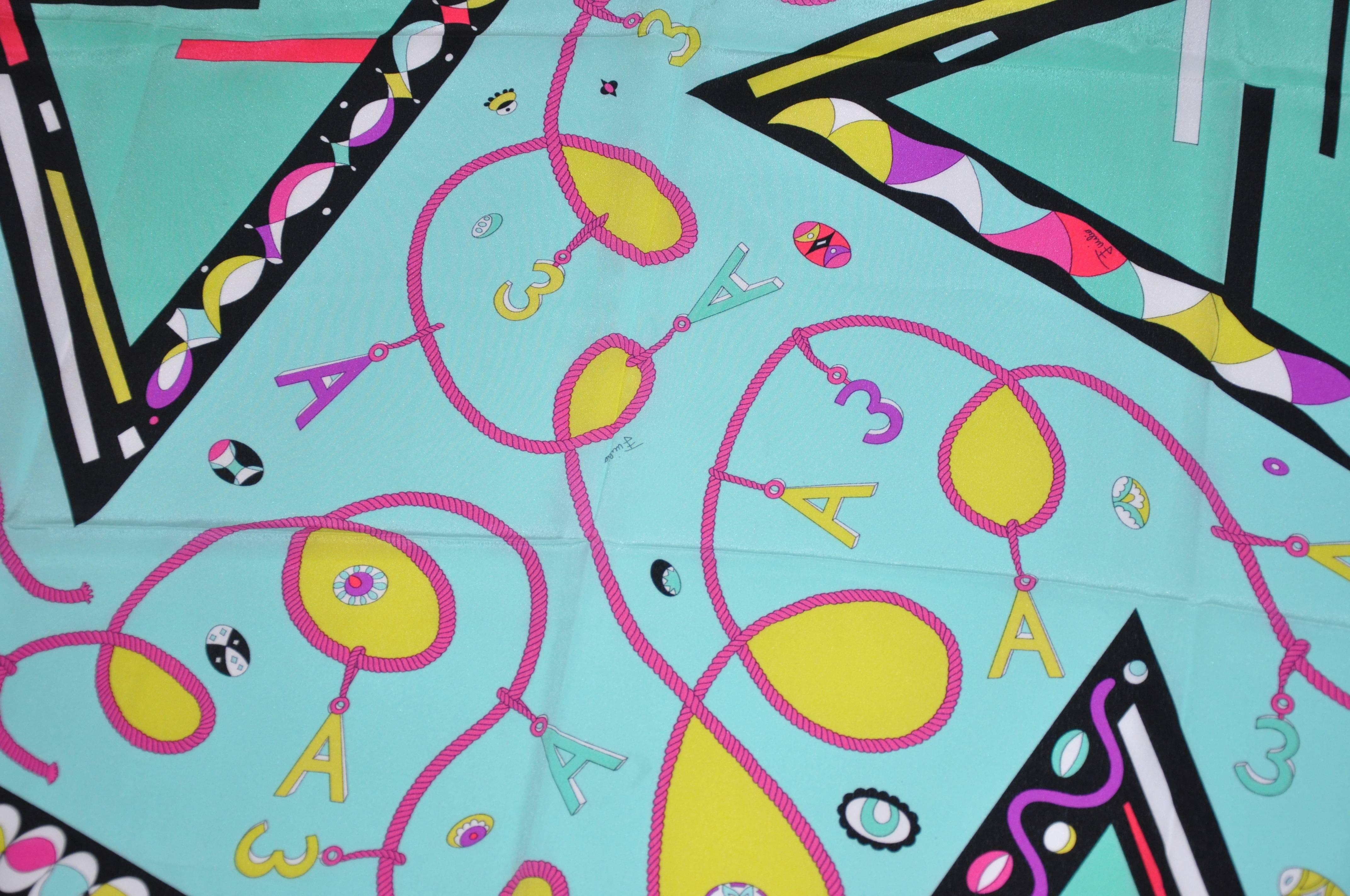 Emilio Pucci for A Bold Multi-Color Abstract Silk Scarf For Sale 1