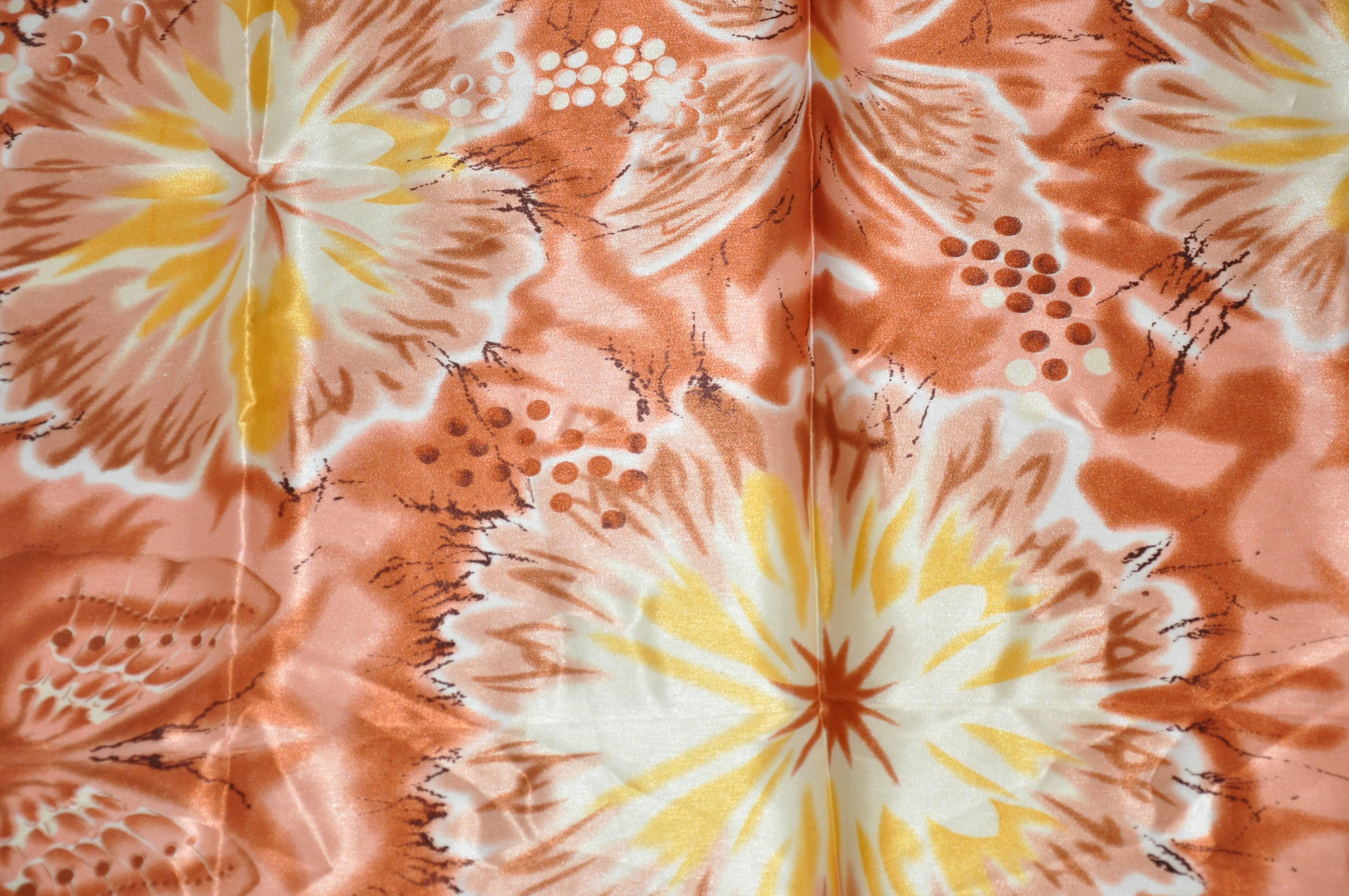 Orange Ted Lapidus Large Multi-Color Silk Floral Scarf For Sale