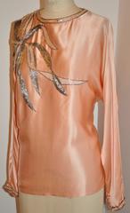 Damon for Saks Fifth Avenue Powder Pink Silk Crepe de Chine Sequin Blouse