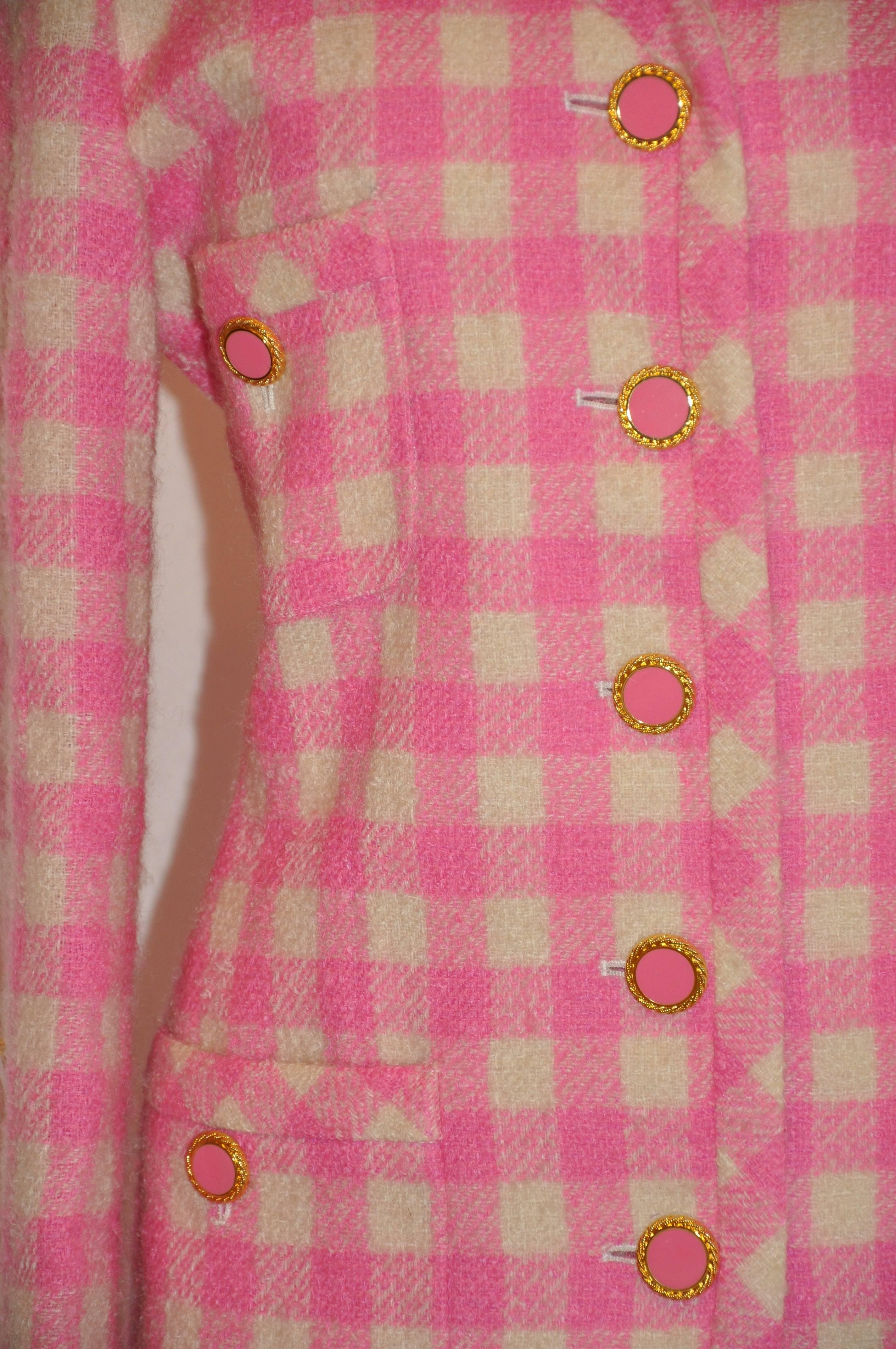 Escada Bold Pink and Cream Checkered Button Jacket at 1stDibs | pink ...