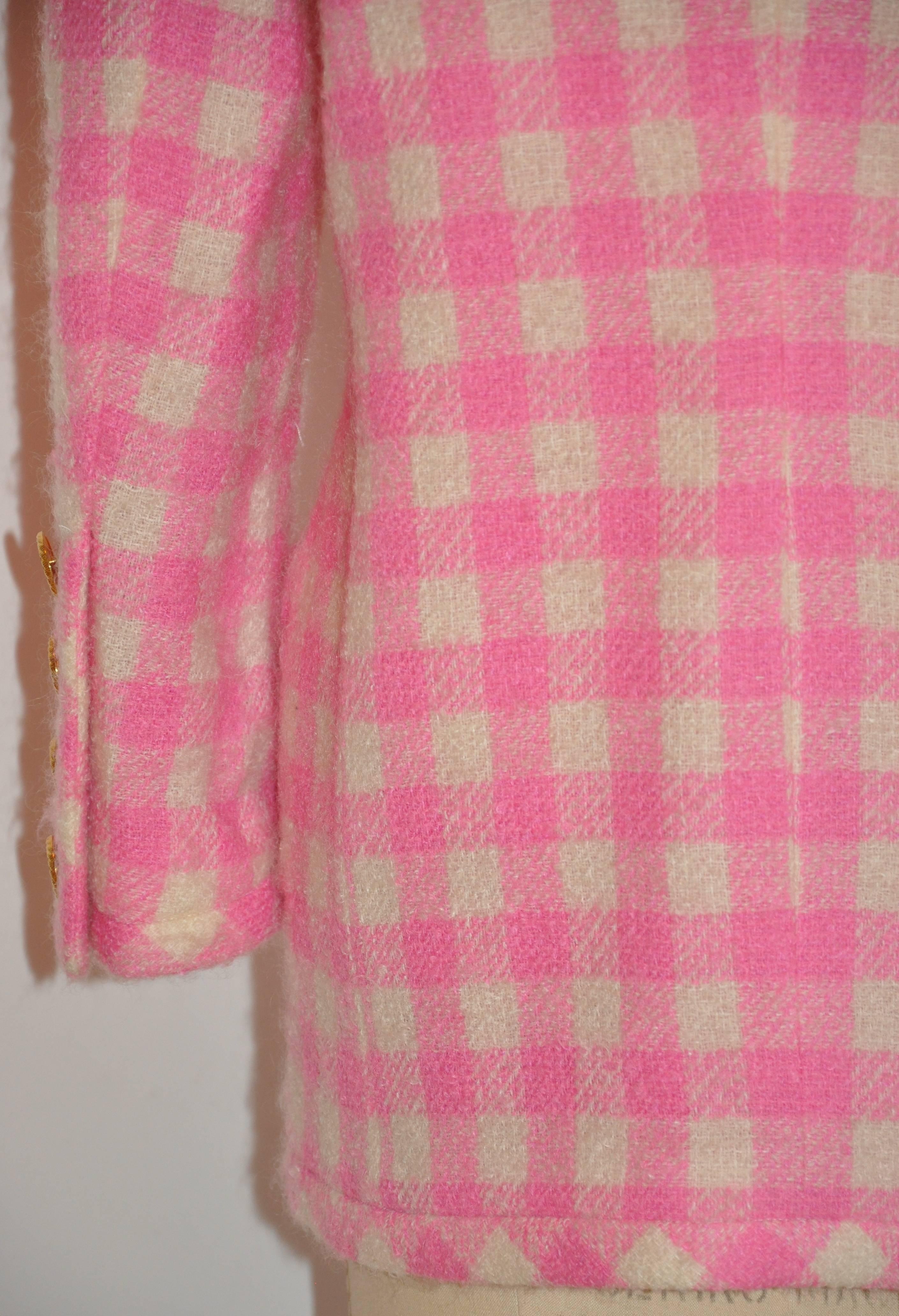 Women's or Men's Escada Bold Pink & Cream Checkered Button Jacket