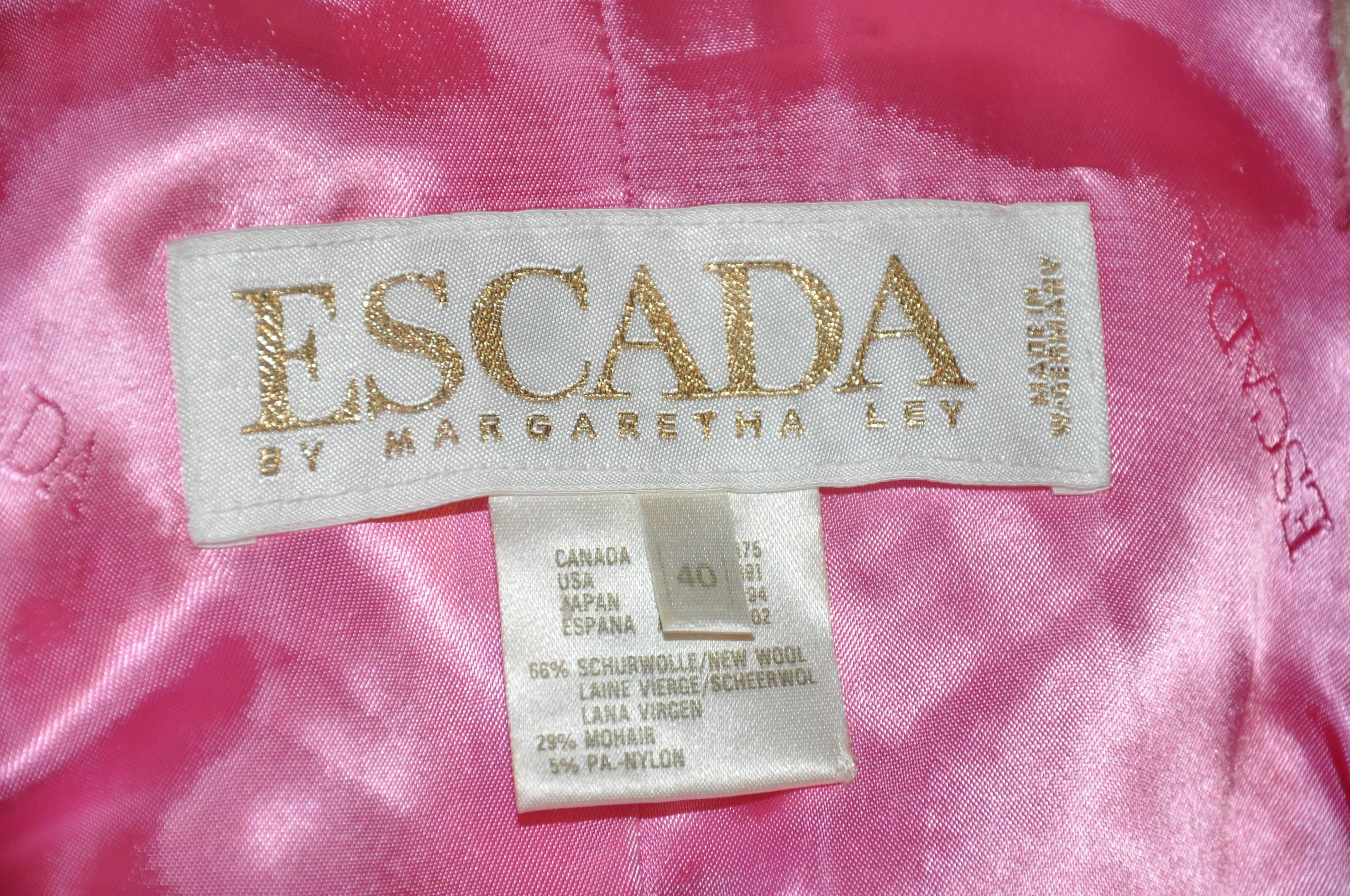 Escada Bold Pink & Cream Checkered Button Jacket 1