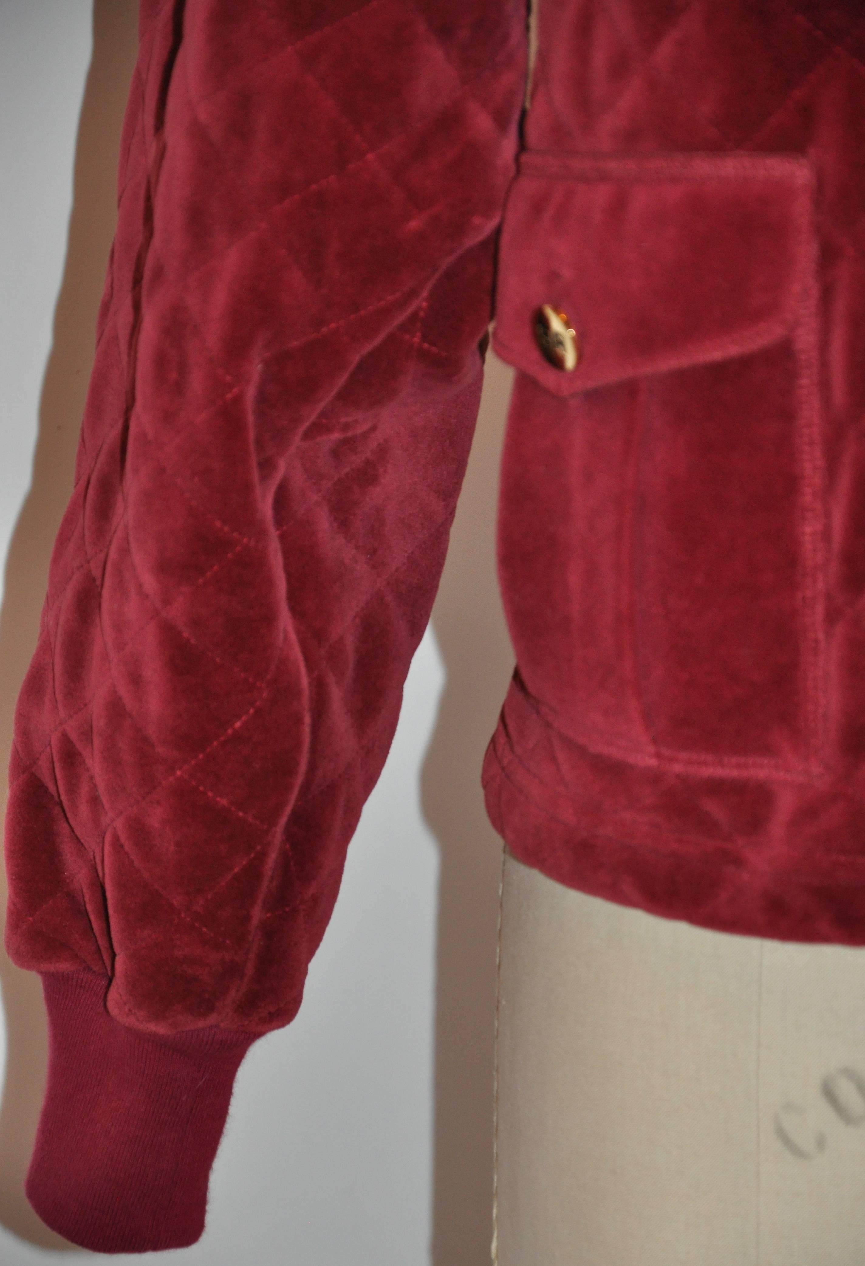 Red Sonia Rykiel Burgundy Quilted Cropped Cotton Button Jacket For Sale