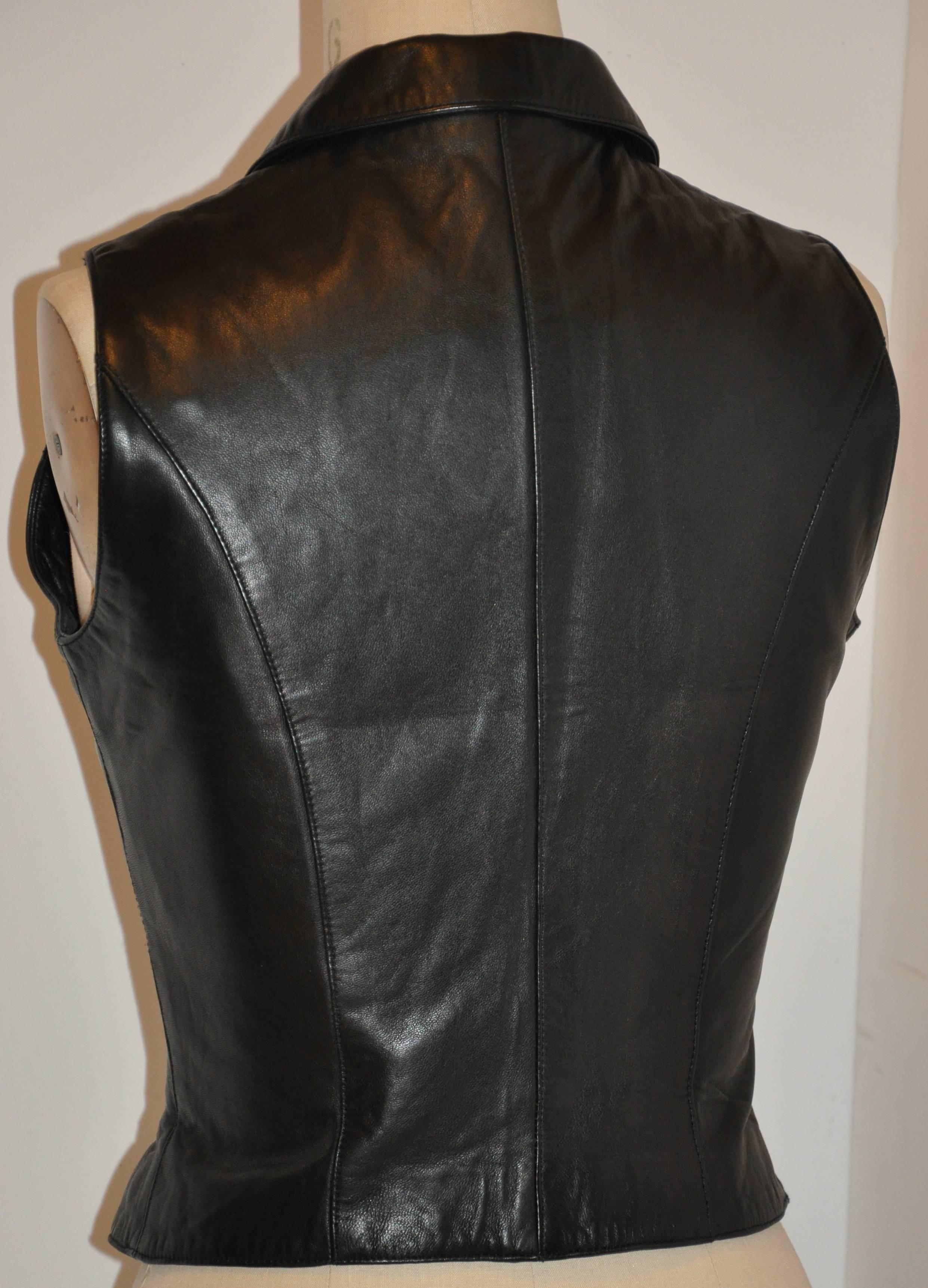         Michael Hoban for North Beach Leather black lambskin zippered front vest top measures 17 3/4
