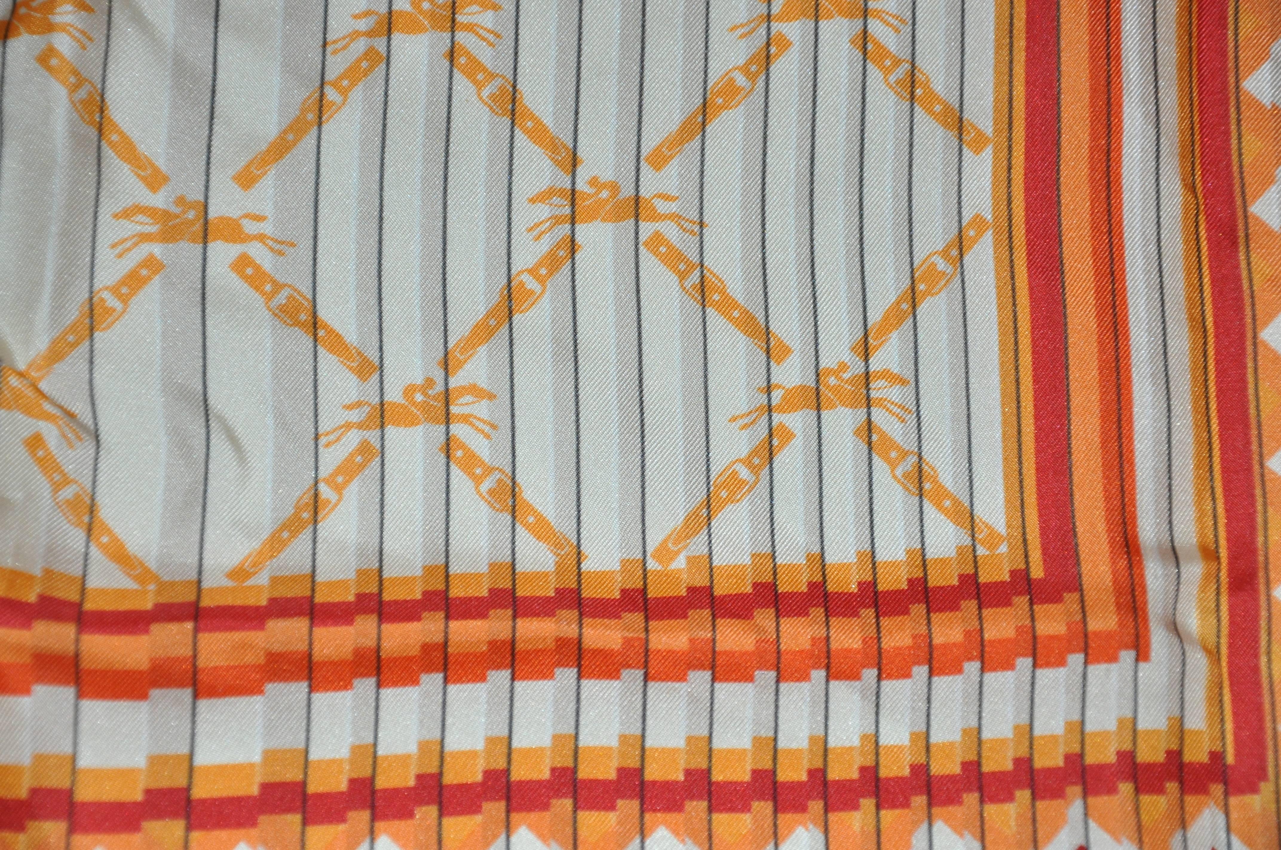         Longchamps wunderbar kühn Multi-Farben von Mandarine, Orange, Cremes und weiß Seidenschal misst 26 