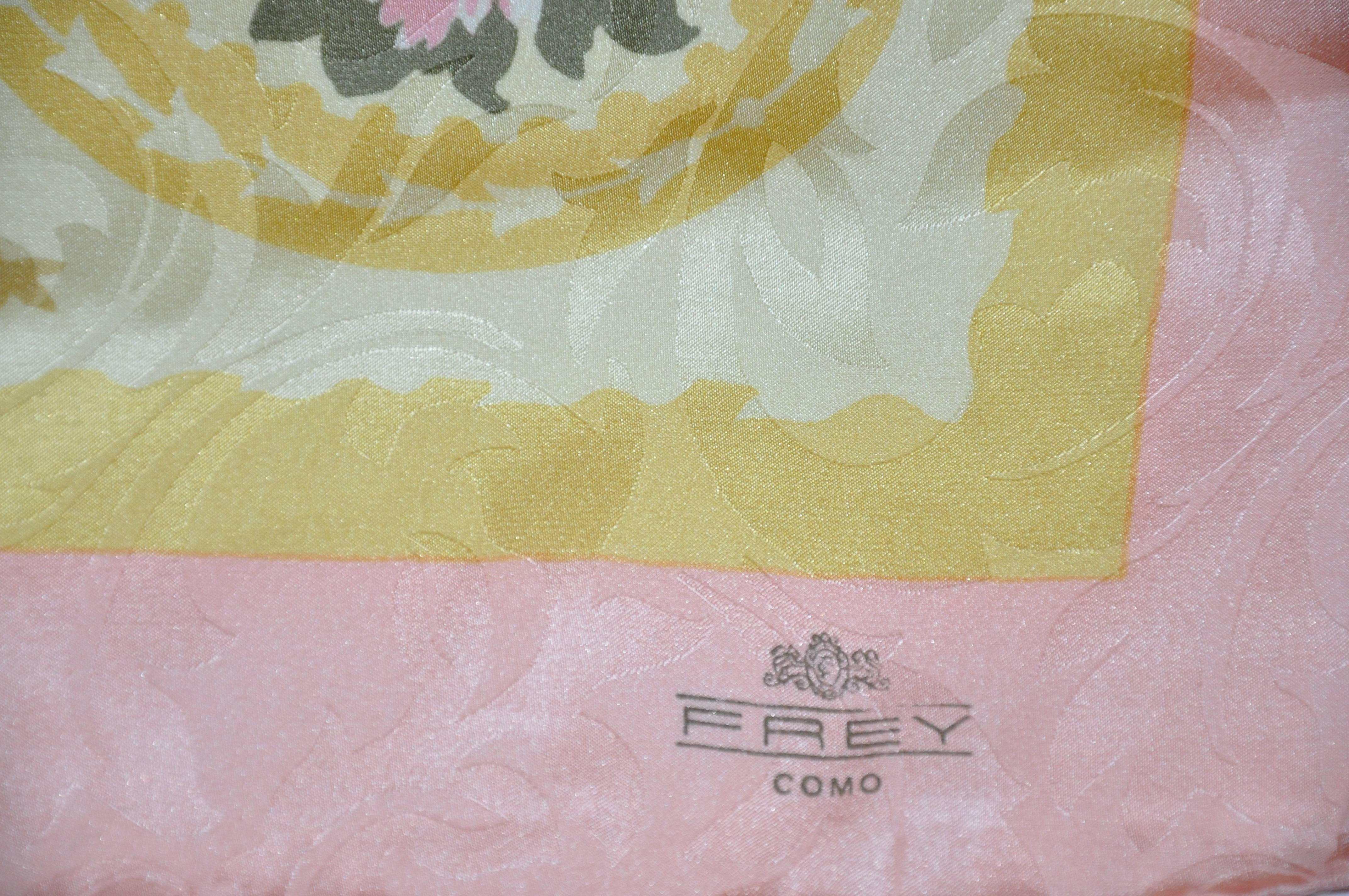         Frey (Como) wonderfully elegant multi-color silk crepe di chine floral print scarf measures 34
