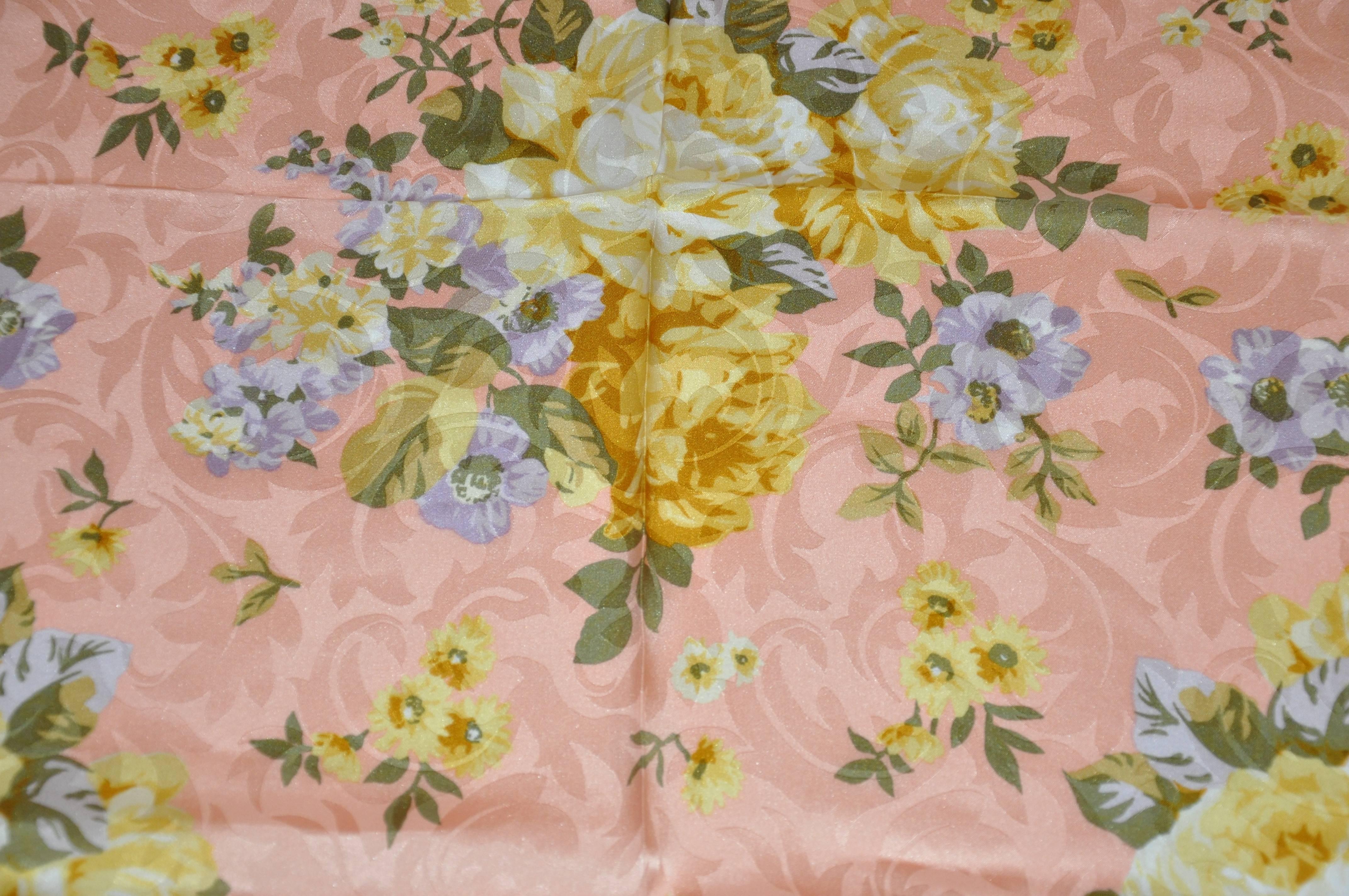 Frey Multi-Color Silk Crepe di Chine Floral Scarf In Good Condition For Sale In New York, NY