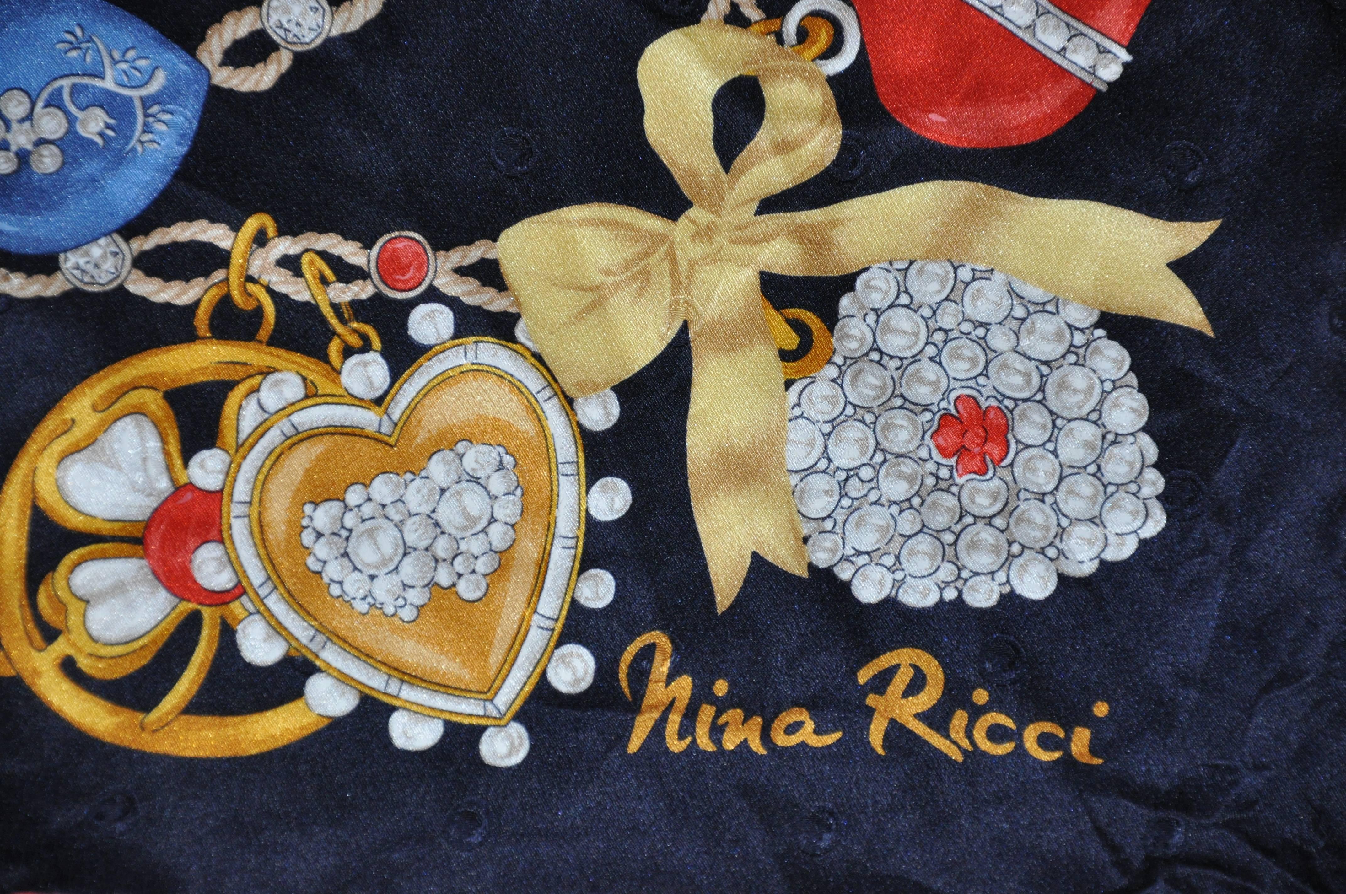         Nina Ricci wonderful signature multi-color silk crepe di chine scarf measures 34