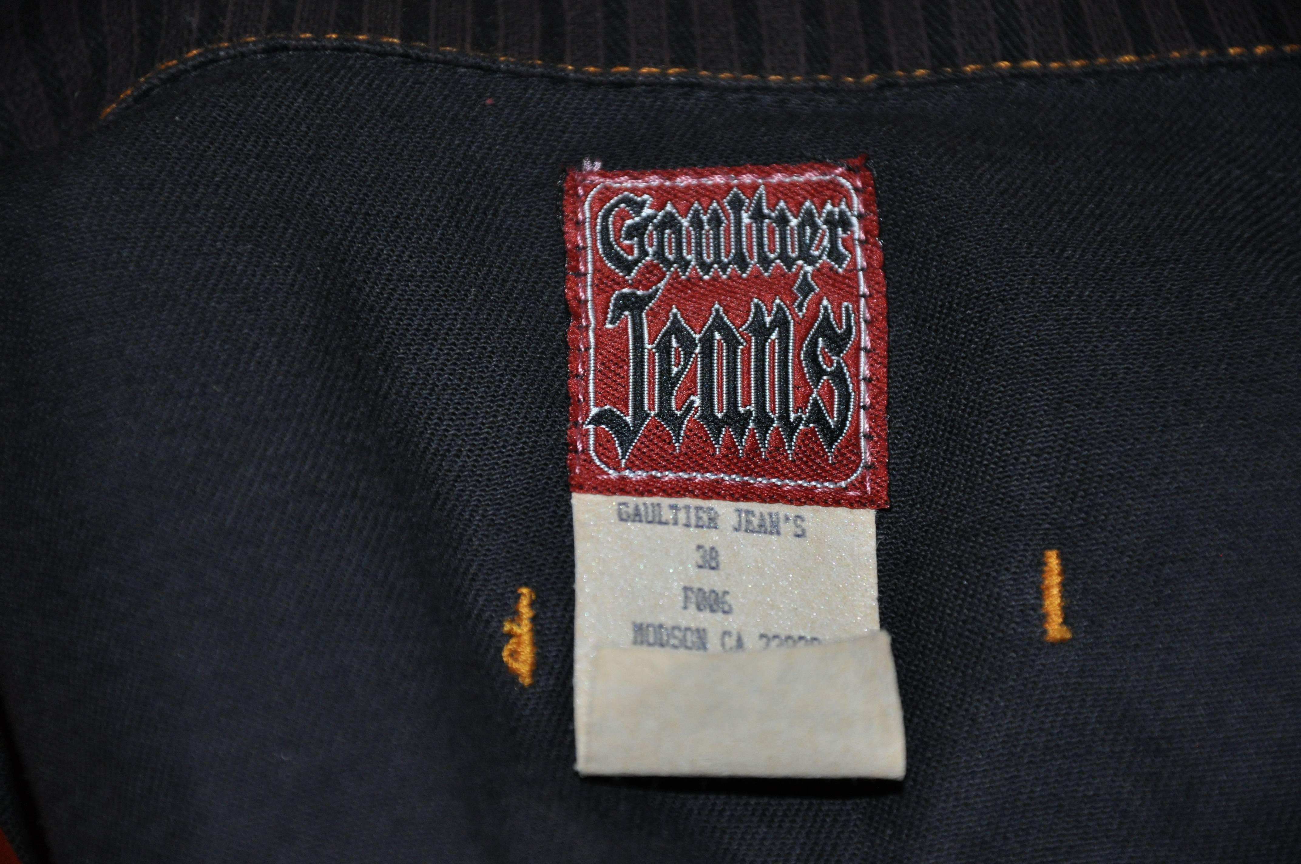 Jean Paul Gaultier Dark Denim Cropped Jacket With Detailed Sleeves For Sale 3