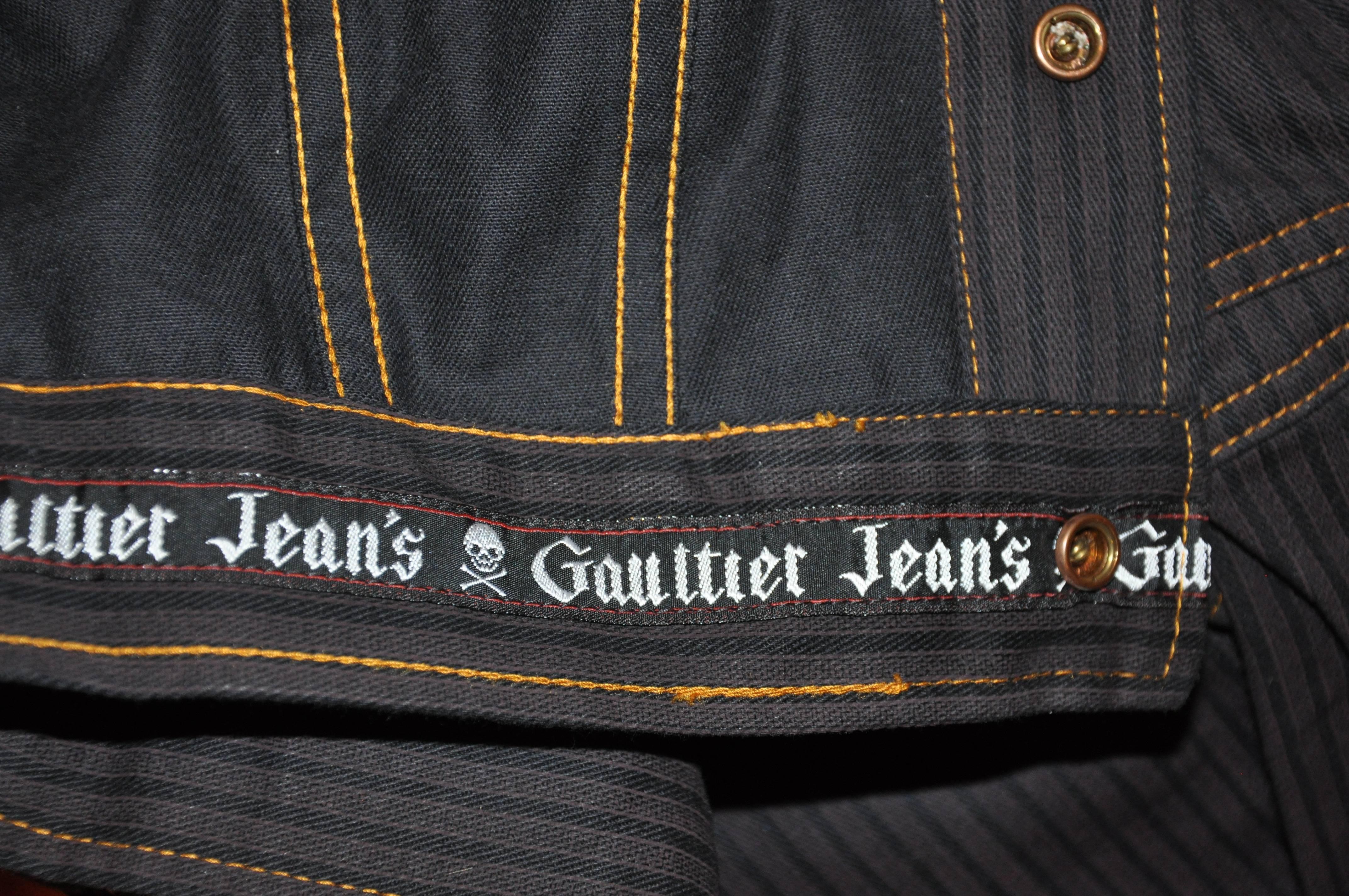 Jean Paul Gaultier Dark Denim Cropped Jacket With Detailed Sleeves For Sale 4