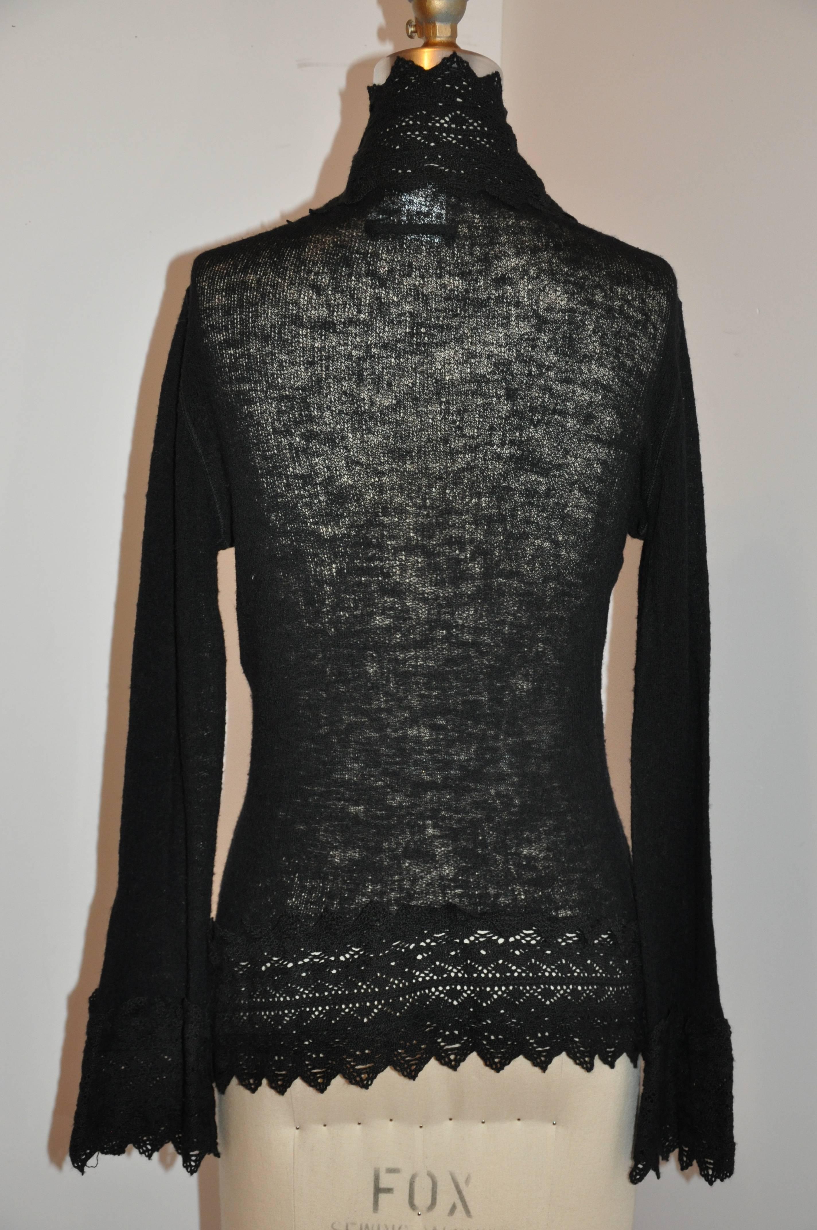 Noir Jean Paul Gaultier Gentle Black Wool With Detailed Bell Sleeves Pull en vente