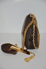 Judith Leiber Textured Coco-Brown Silk Evening Bag with Gold hradware