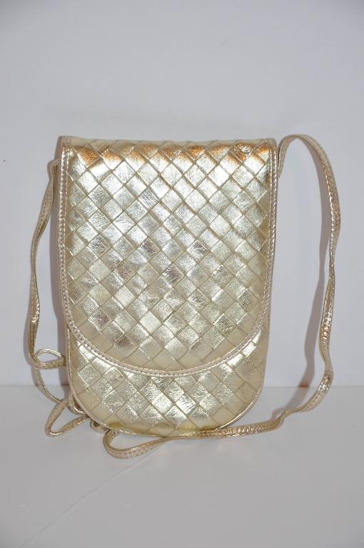 Brown Bottega Veneta Metallic Gold Lambskin Cross-body Evening Shoulder Bag For Sale
