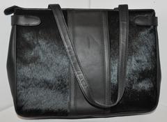 Roberta di Camerino Black Calfskin with Brushed Pony Accent Handbag
