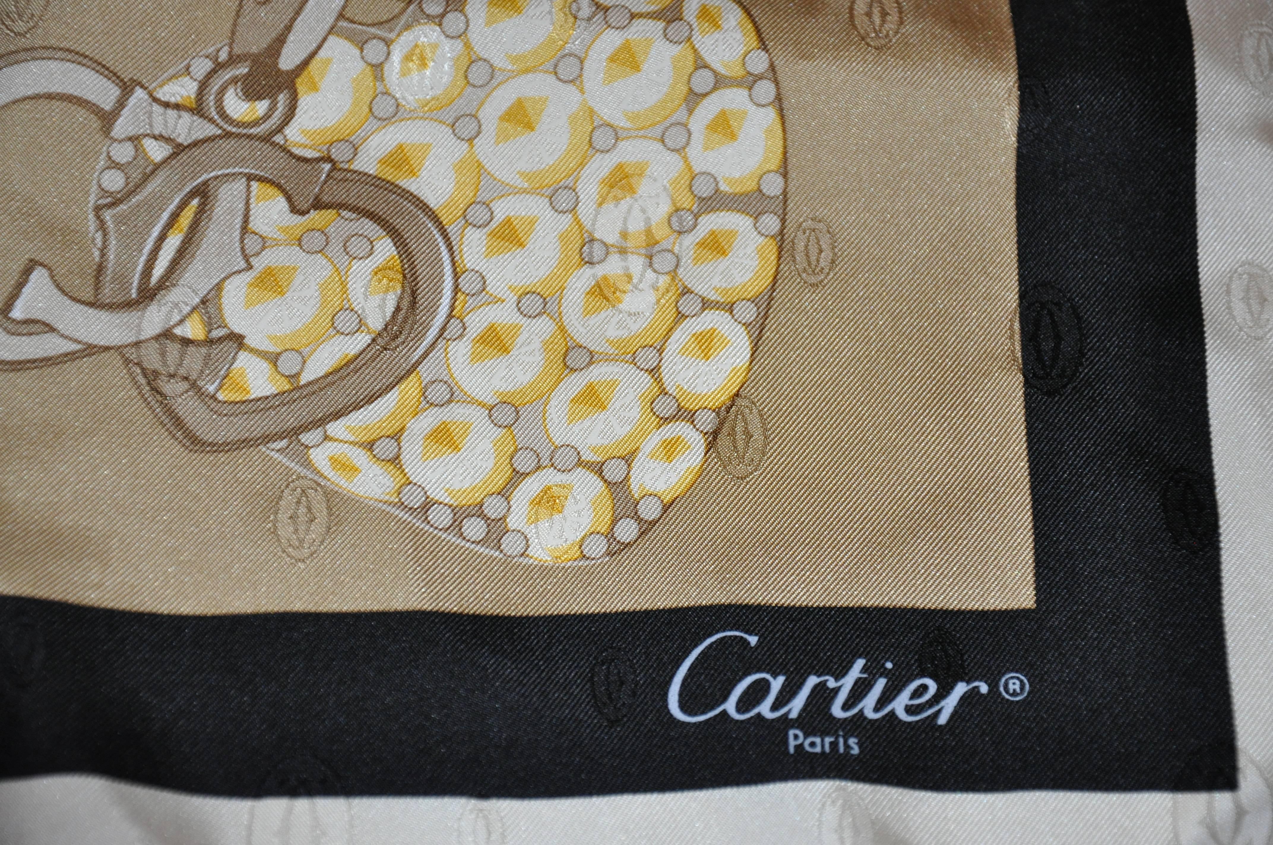 Marrone Sciarpa di seta firmata Cartier 