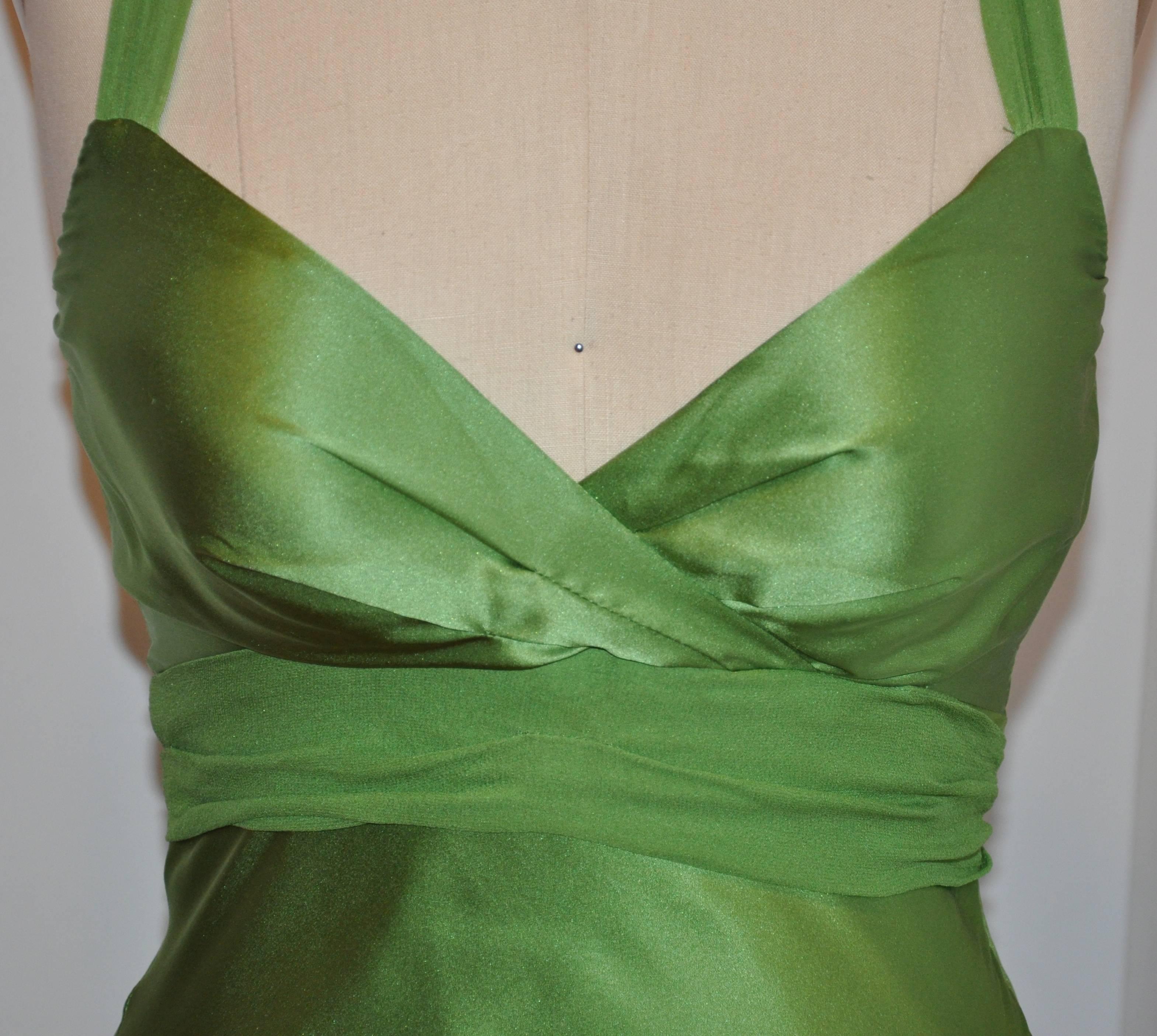 Irish Green Silk Crepe di Chine Optional Halter Tie Strapless Cocktail Dress In Good Condition In New York, NY