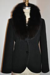 Pierre Cardin "Boutique" Black Wool Accented with Fox Collar Evening Jacket