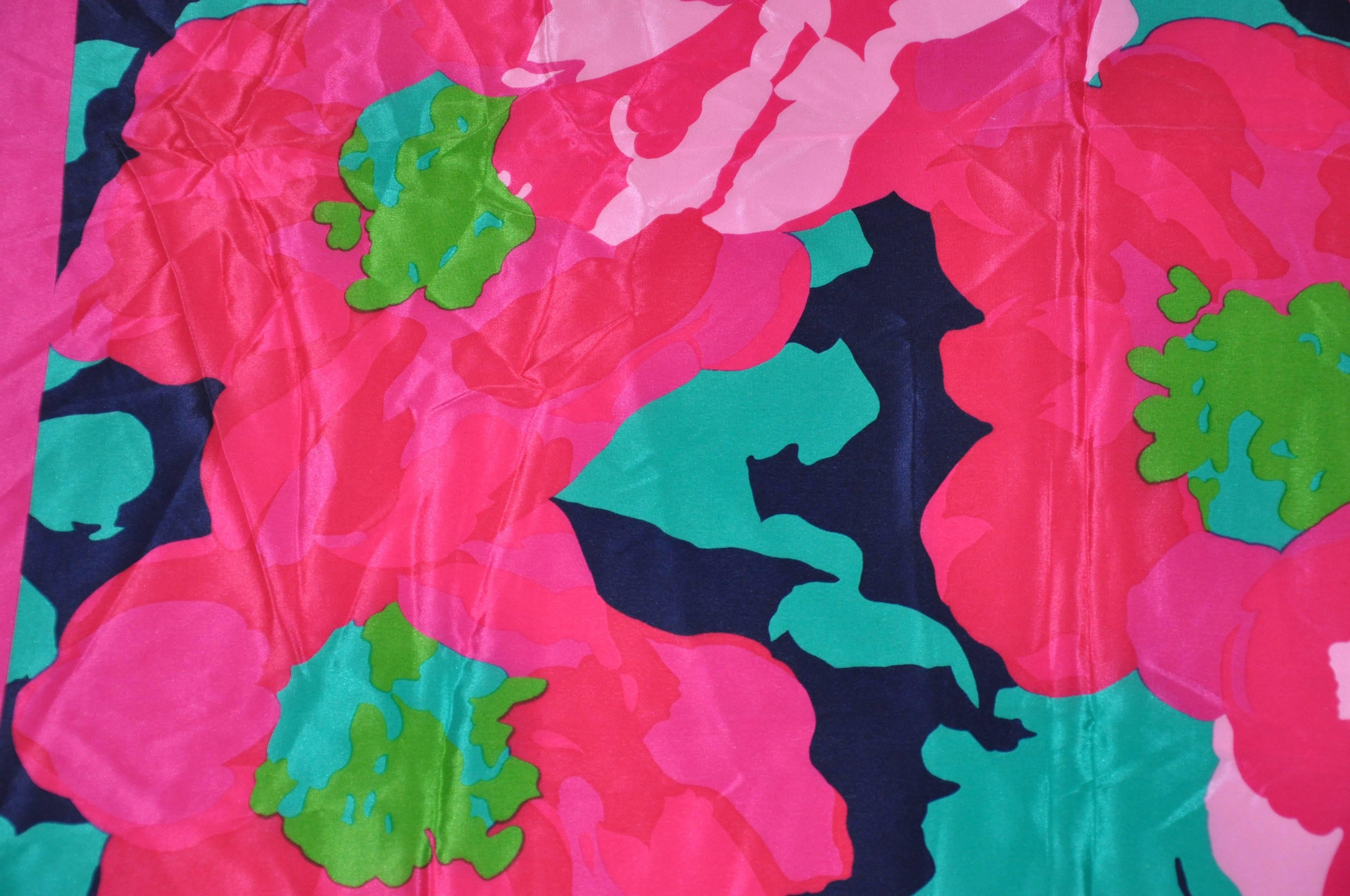        Liz Claiborne wonderfully bold multi-color floral print silk scarf measures 34