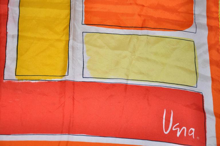        Vera Bold Yellow & Orange color block silk scarf measures 26
