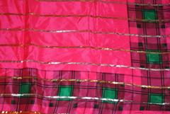 Oscar de la Renta Fuchsia & Metallic Gold Lame Silk Scarf