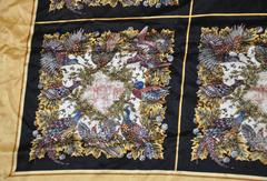 Huge Silk Crepe de Chine "Multi-Birds & Leopard" Hand-Rolled Scarf