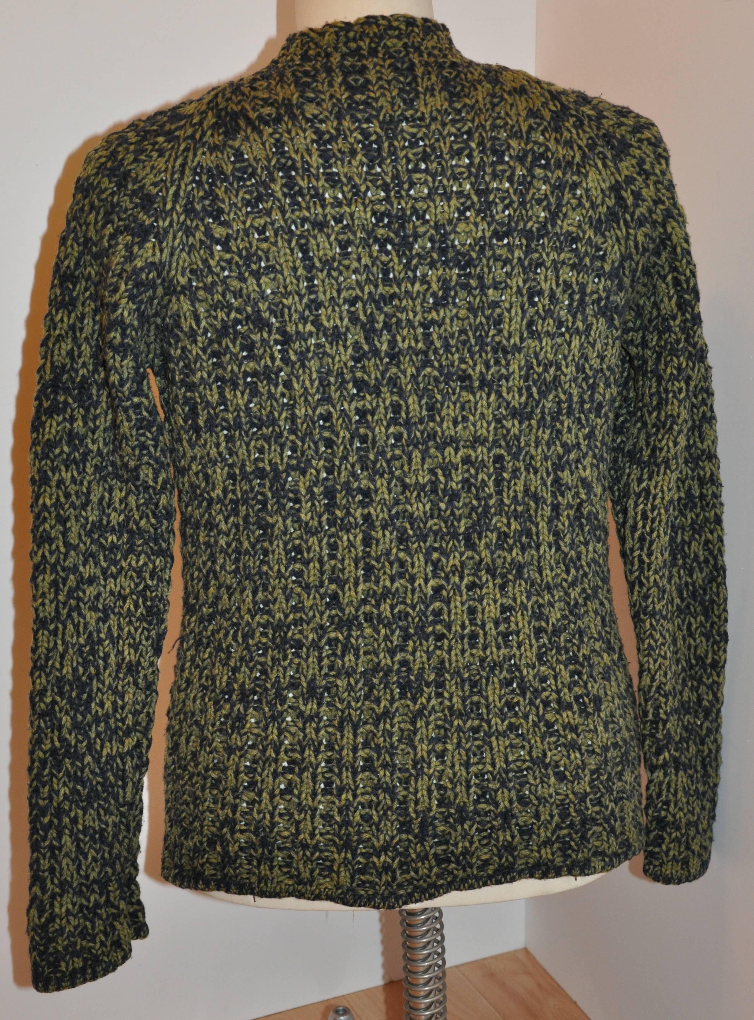 Hermes Green & Black High-Neck Wool-Blend Pullover In Good Condition For Sale In New York, NY