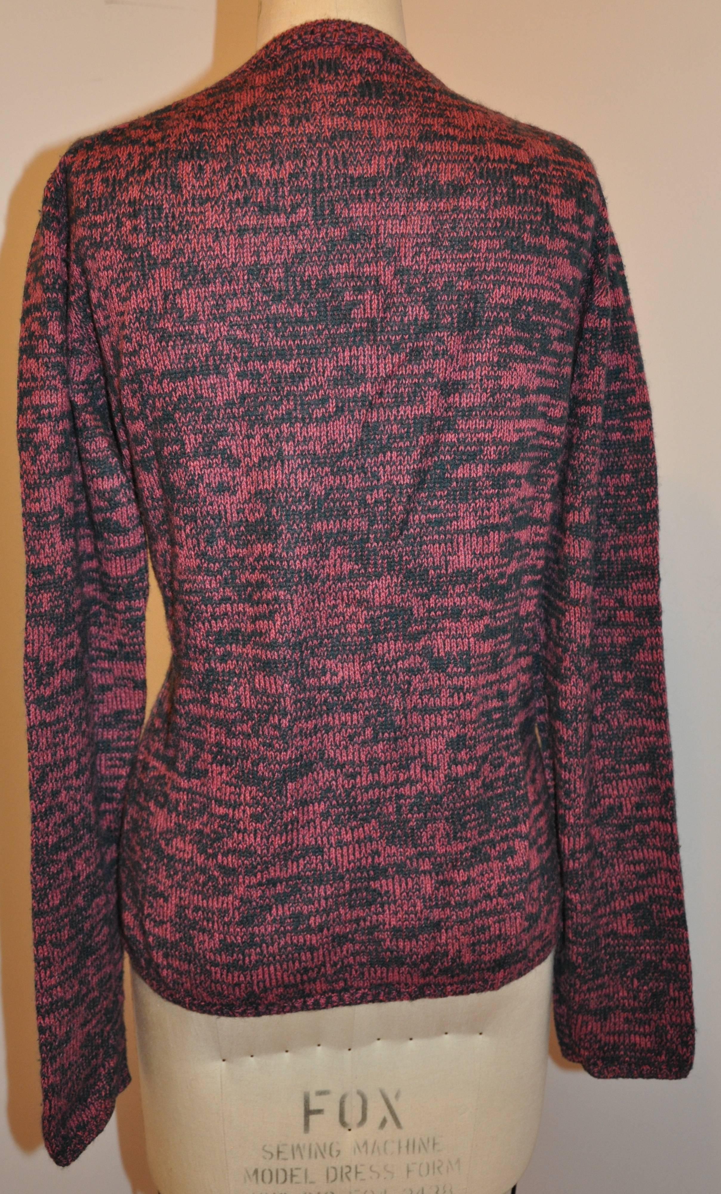 Prada Cashmere Coral & Navy V-Neck Front Pullover In Good Condition For Sale In New York, NY