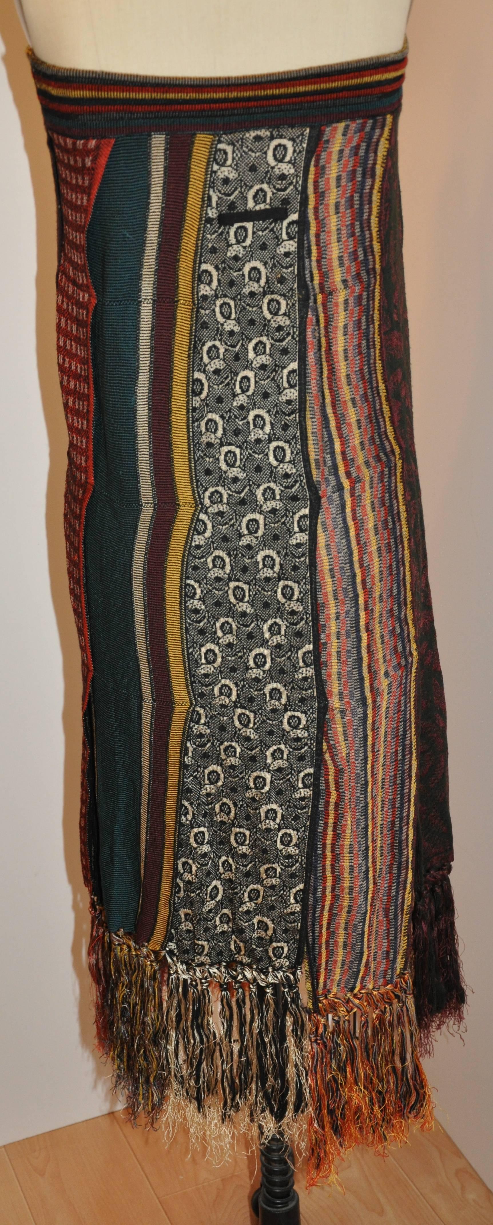 Black Jean Paul Gaultier Multi-Color Multi-Textured Strapless Dress/Fringed Maxi Skirt