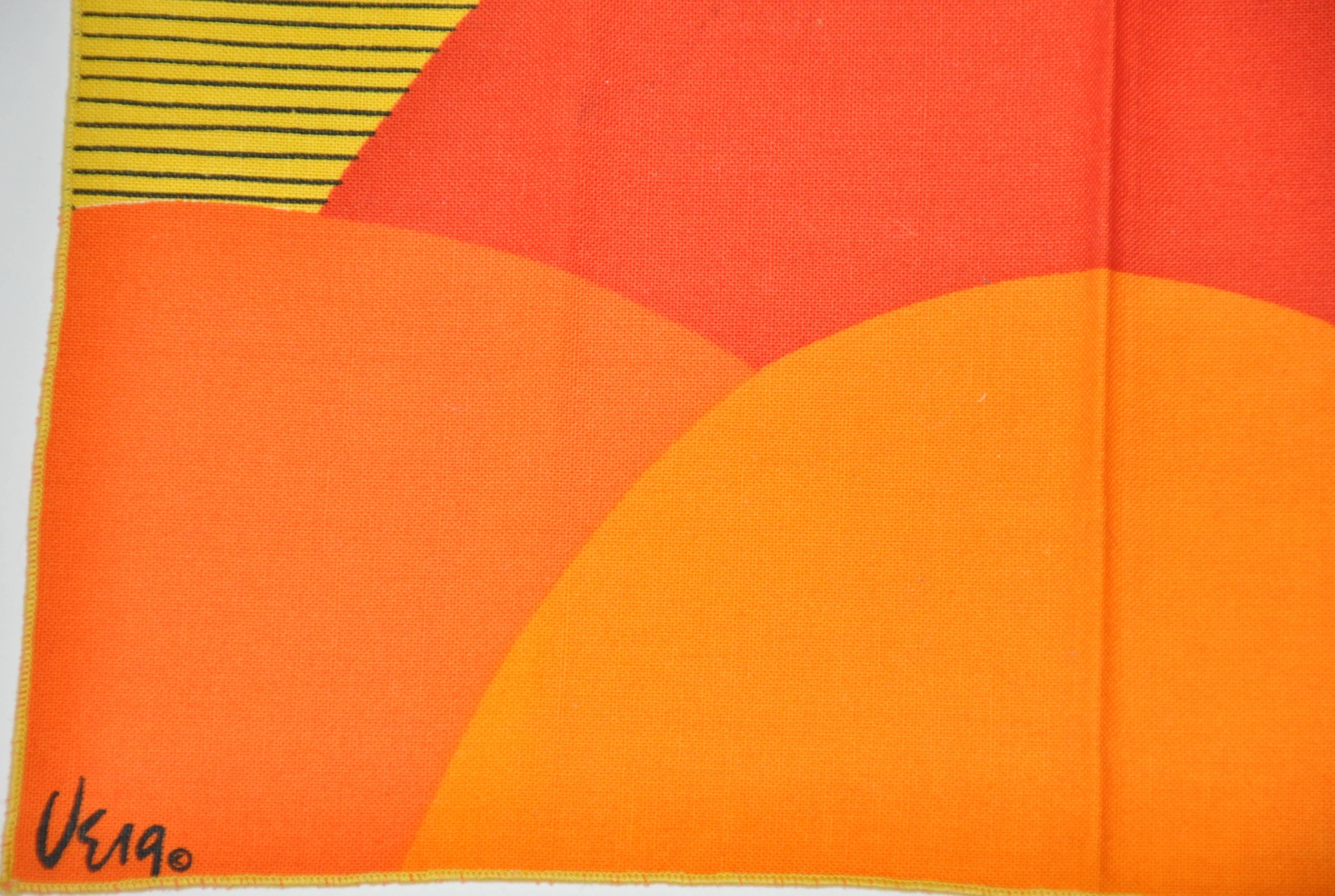        Vera wonderful bold abstract linen napkins in colors of yellow and orange measures 16