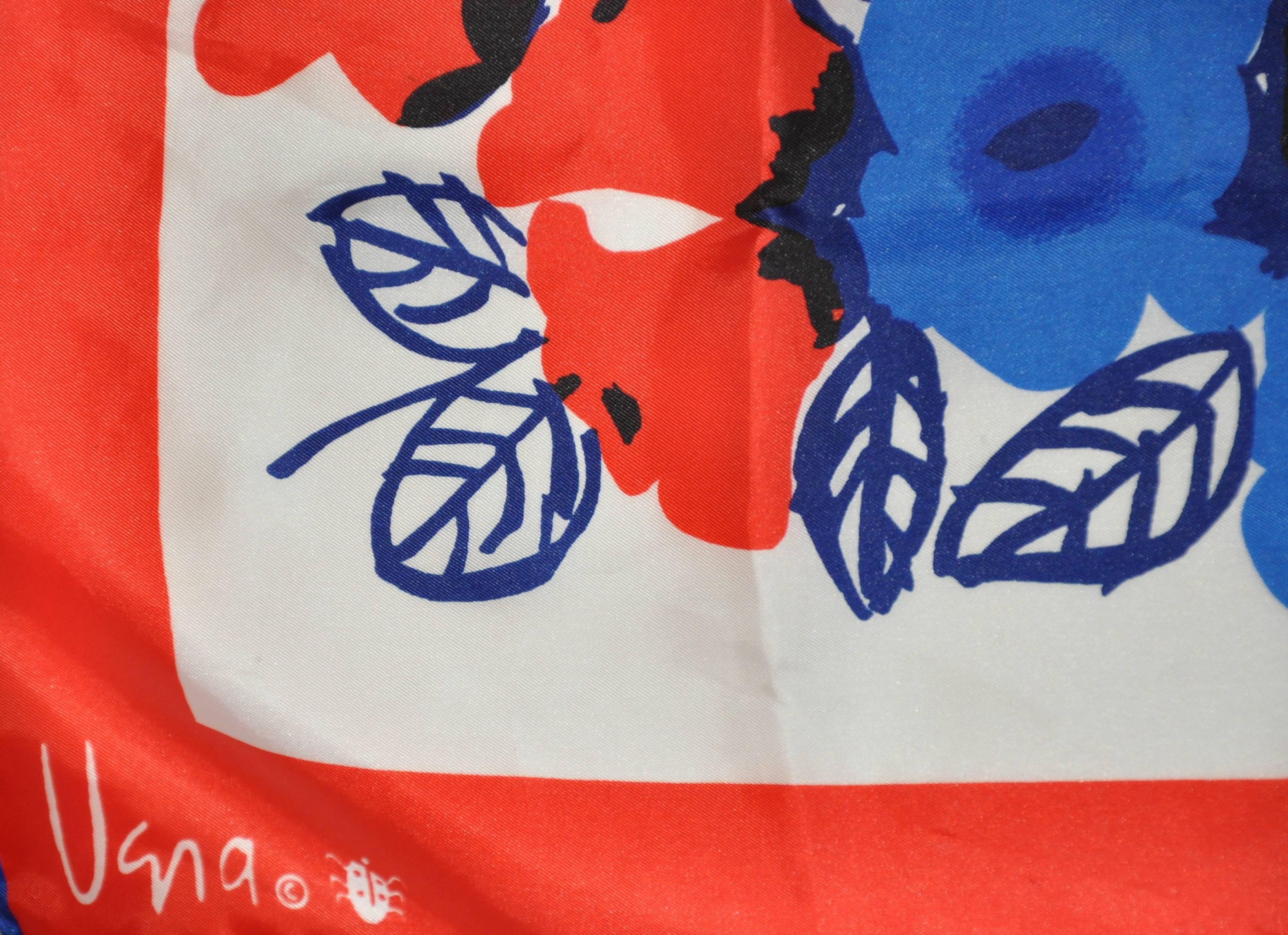 Red Vera Bold Multi-Color Floral Silk Scarf For Sale