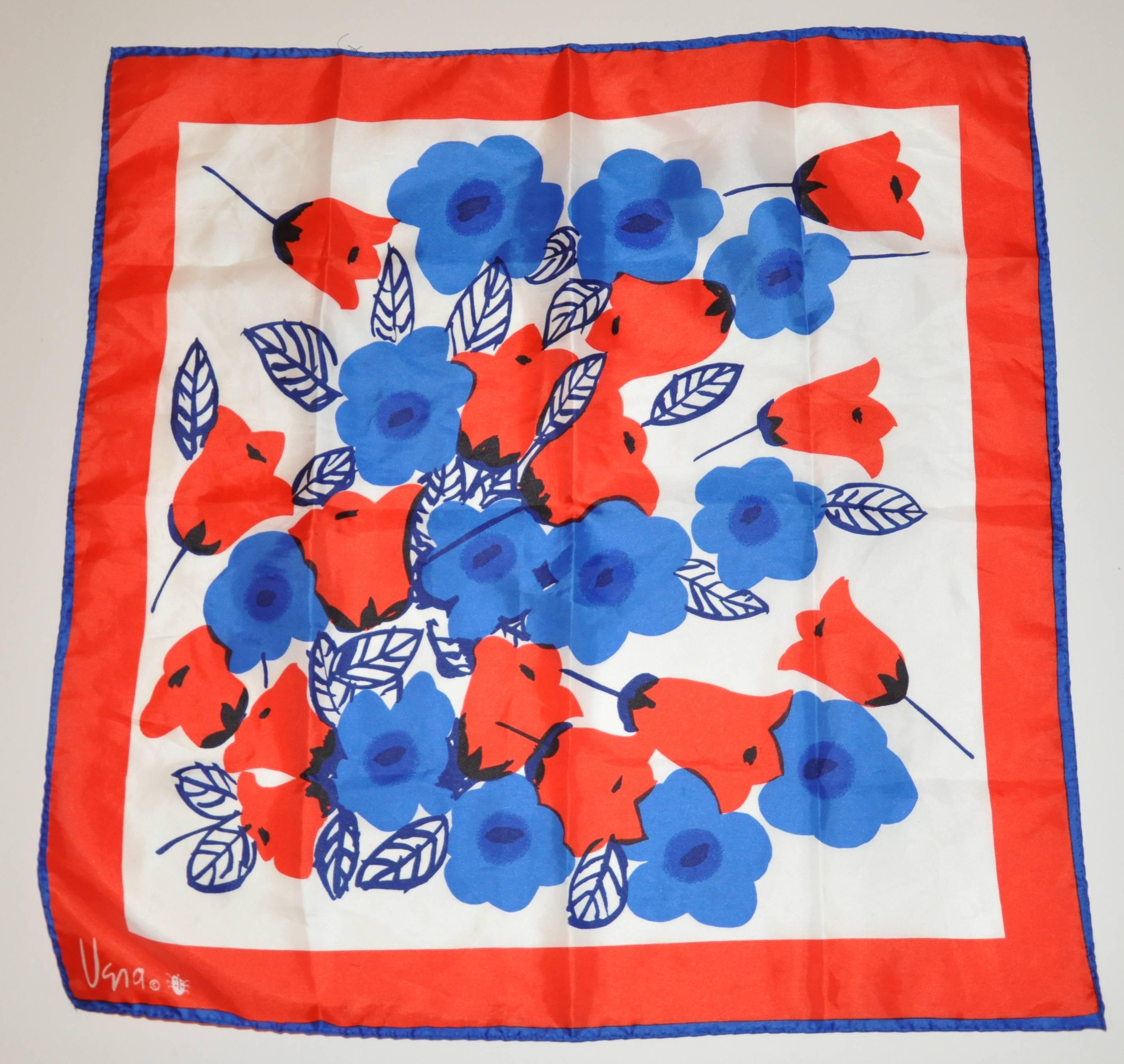 Vera Bold Multi-Color Floral Silk Scarf In Good Condition For Sale In New York, NY