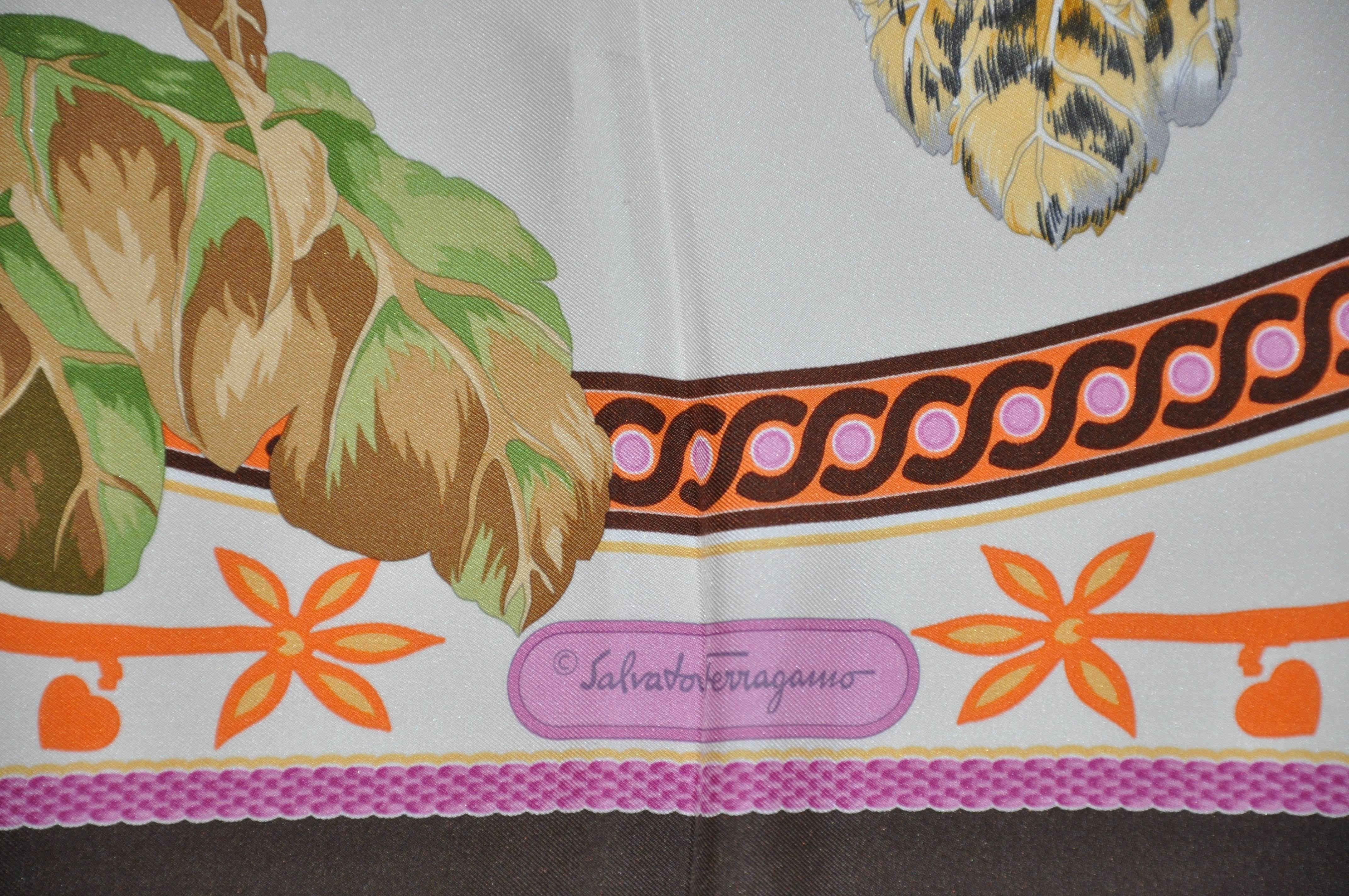 Ferragamo Iconic „Leopard“ Seidenschal mit Originalverpackung für Damen oder Herren im Angebot