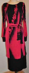 Virginie (Paris) Bold Fuchsia & Black Boatneck Accordian Dress with Self Tie Bel