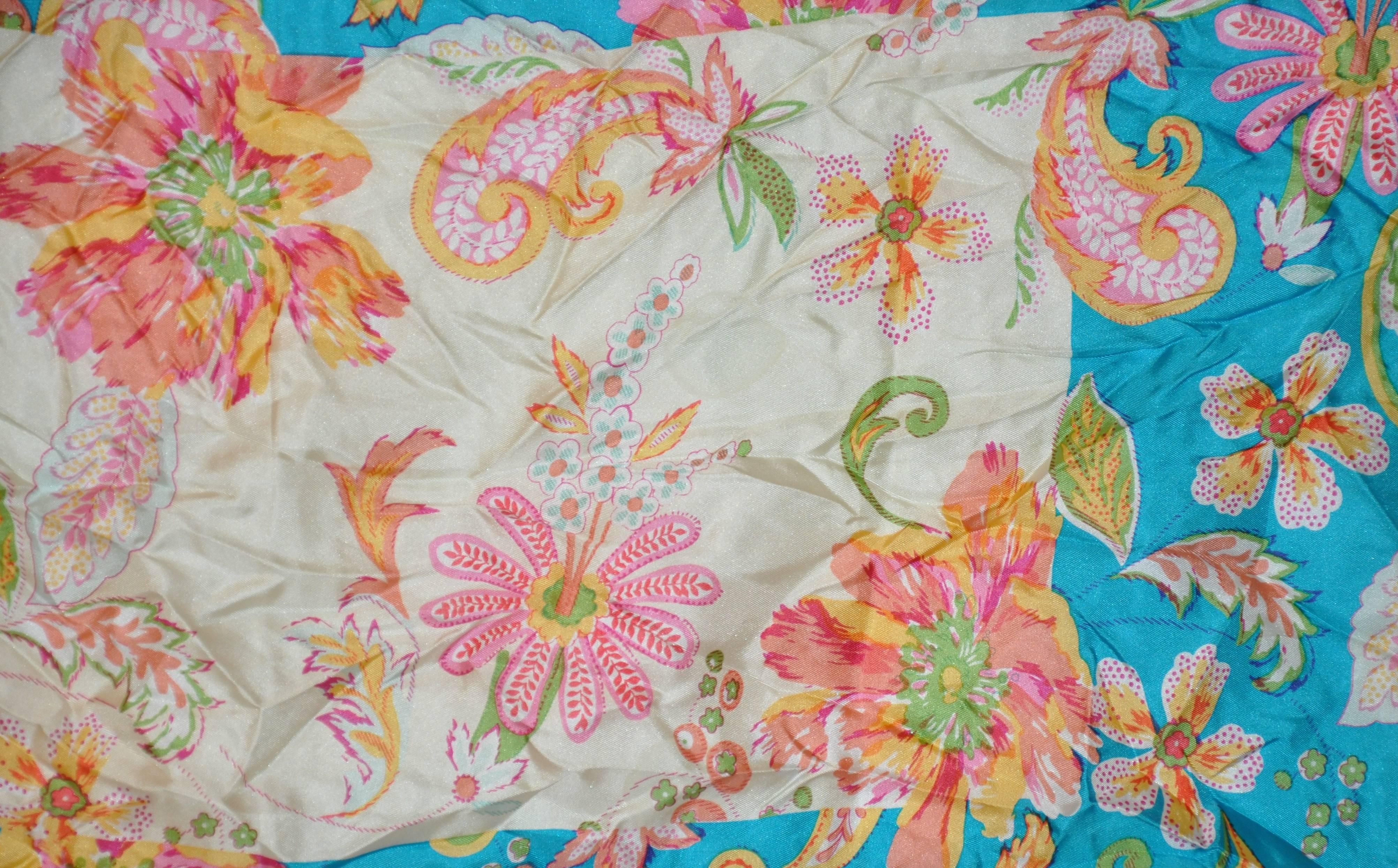         Oscar de la Renta wonderful bold and colorful floral silk scarf measures 11 1/2